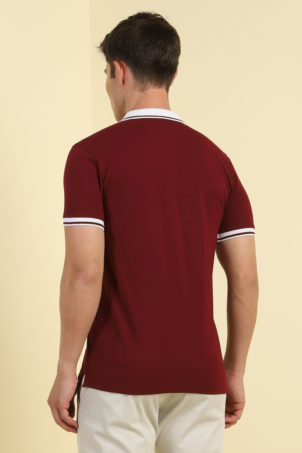 Image of Allen Solly Solid Men Polo Neck Maroon T-Shirt