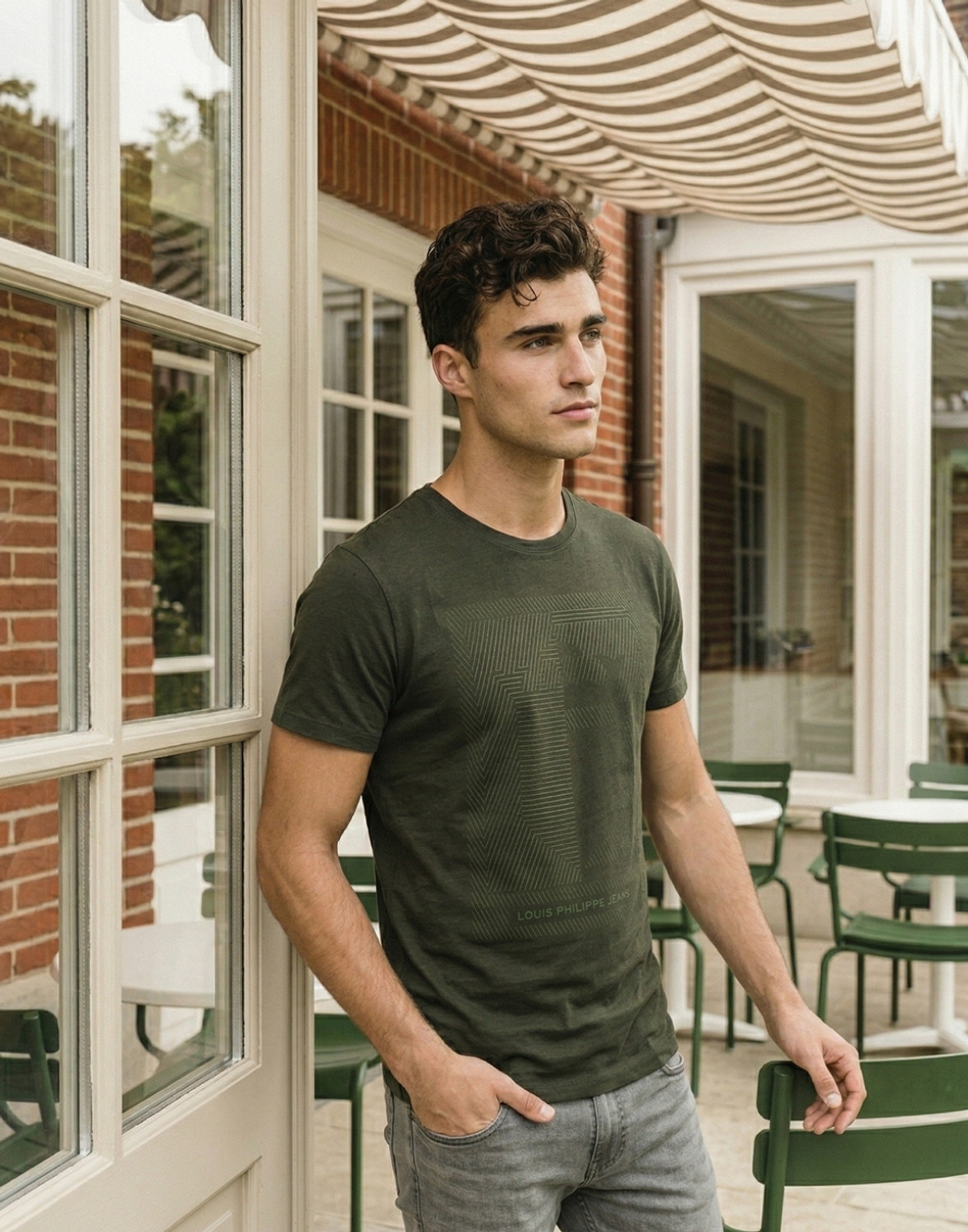 Image of LOUIS PHILIPPE Graphic Print Men Round Neck Green T-Shirt
