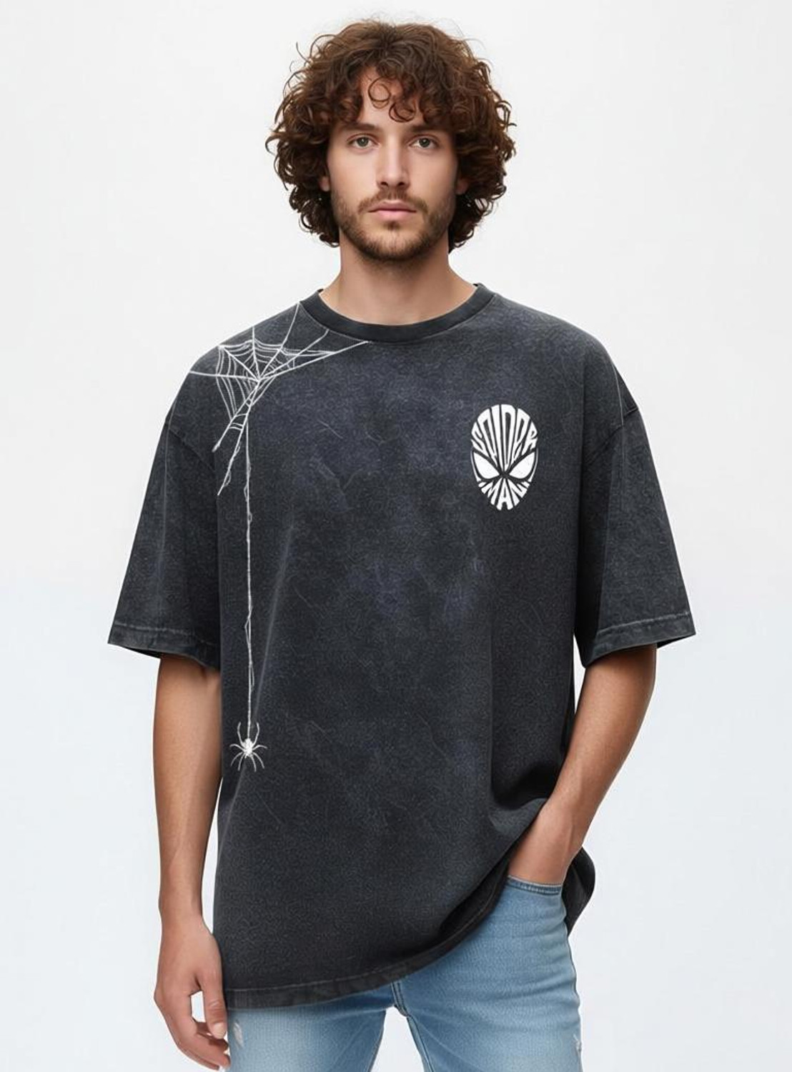 Image of Outfiq Superhero, Graphic Print, Printed Couple Round Neck Black T-Shirt
