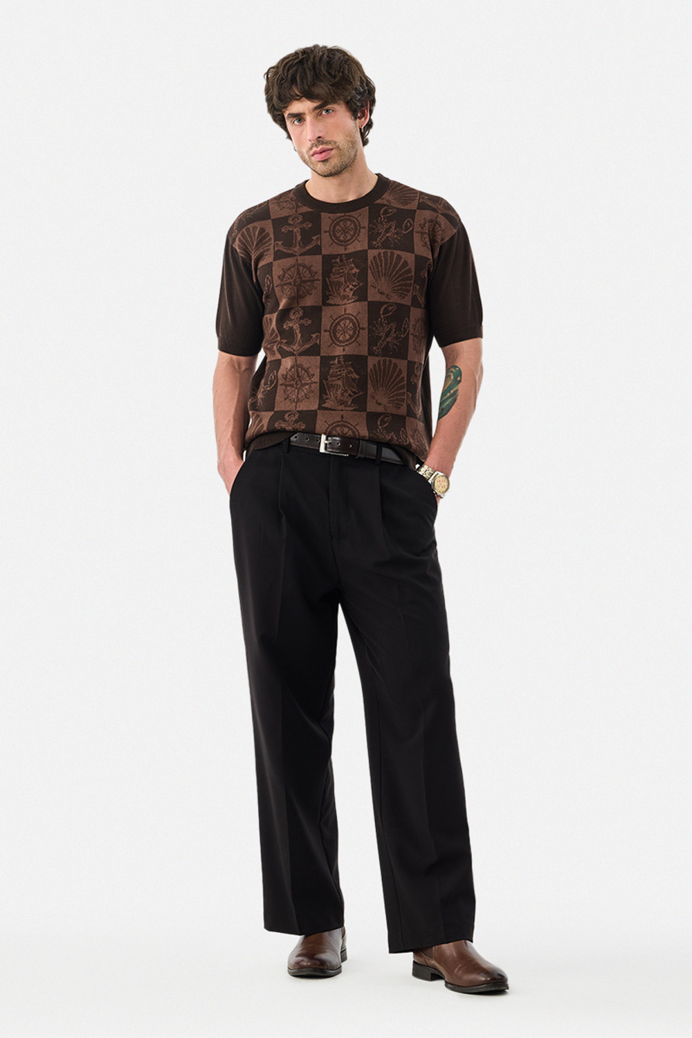 Image of Snitch Printed Men Crew Neck Brown T-Shirt