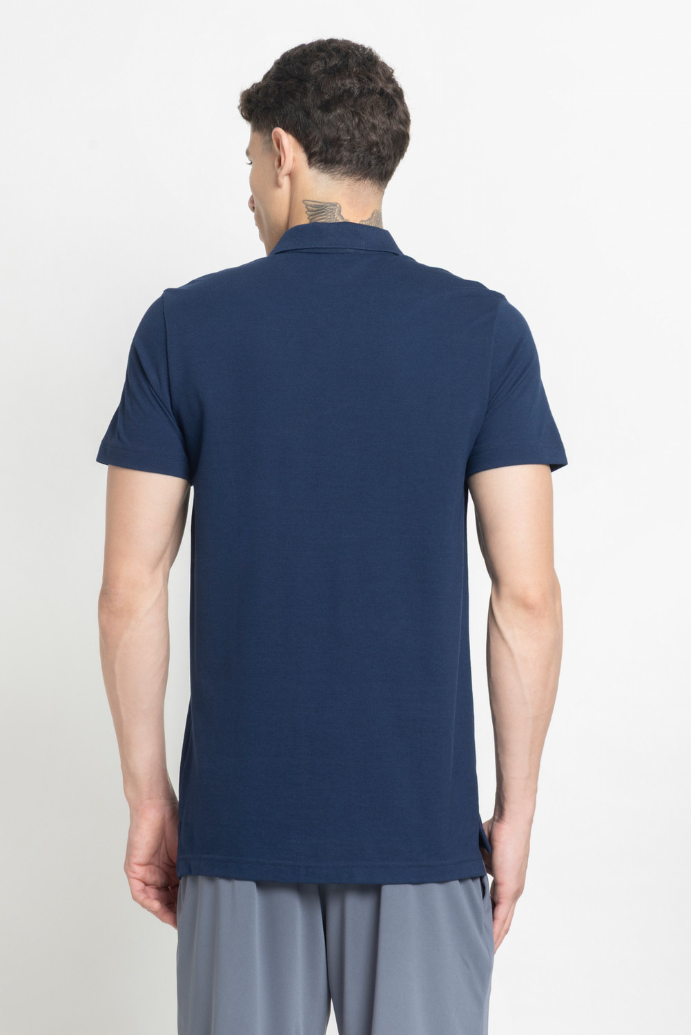 Image of ADIDAS Solid Men Polo Neck Blue T-Shirt