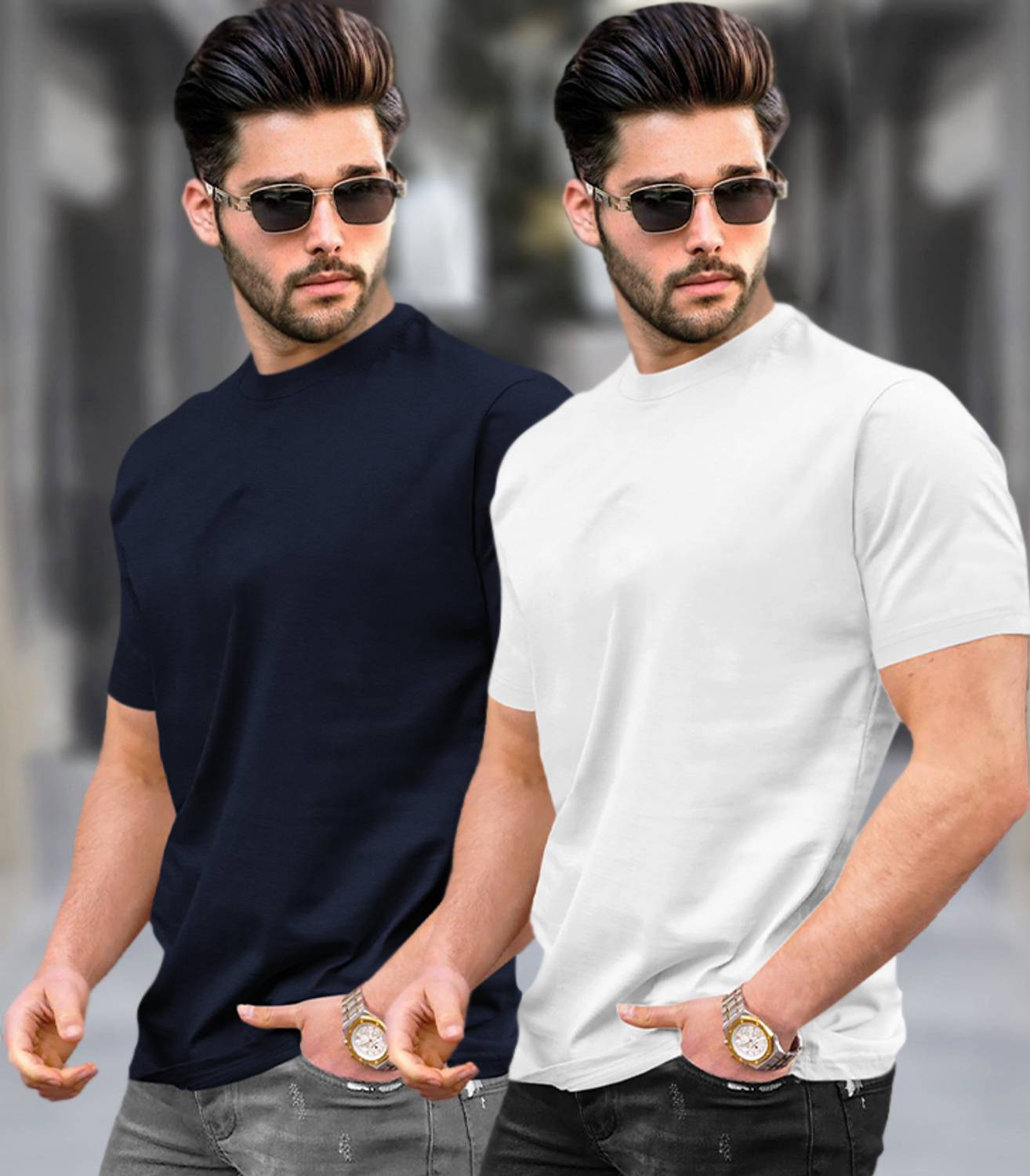 TRIPR Pack of 2 Men Solid Round Neck Cotton Blend Multicolor T-Sh