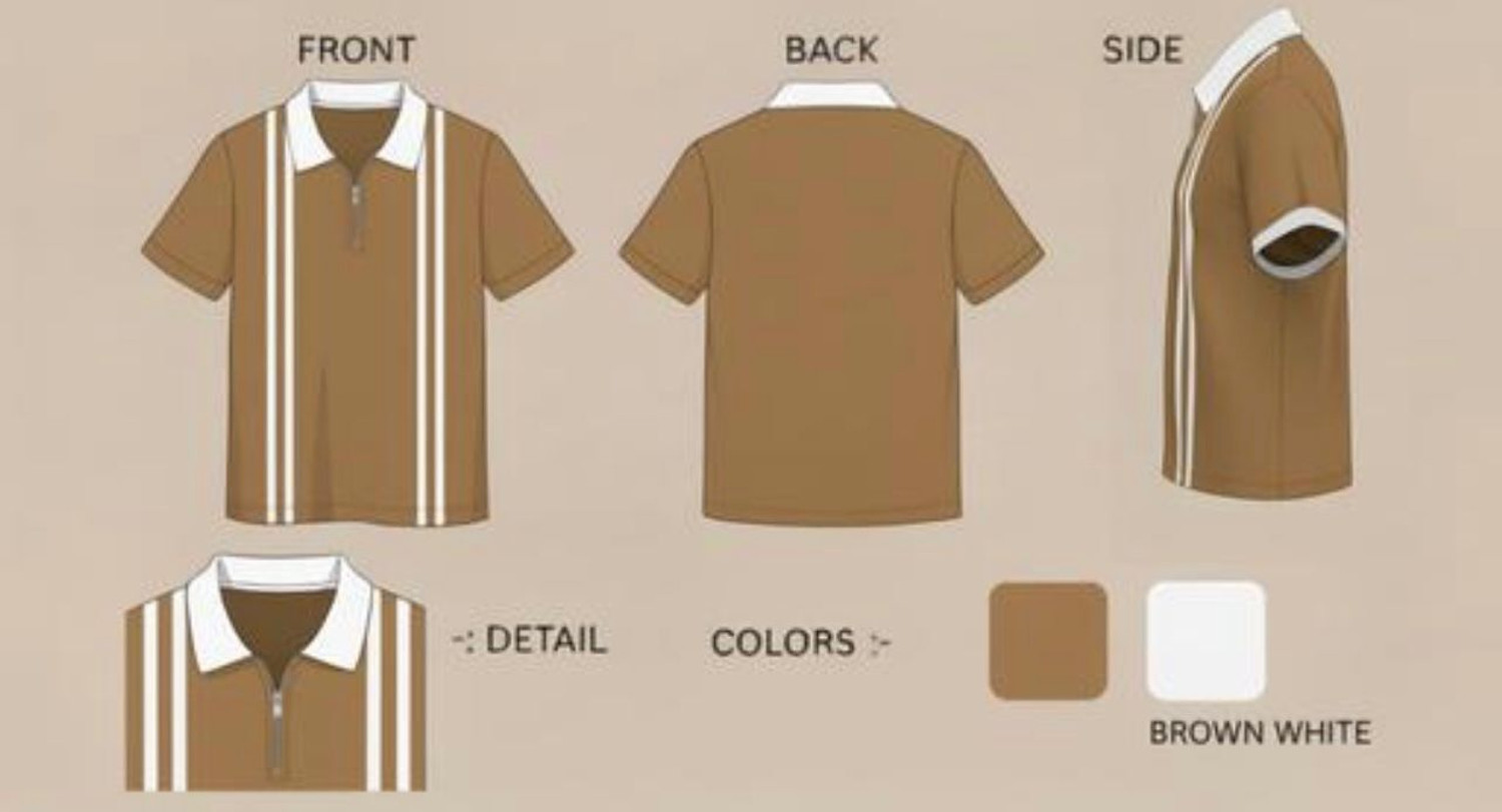 Image of Texfield Colorblock Men Zip Neck Brown, Dark Green T-Shirt