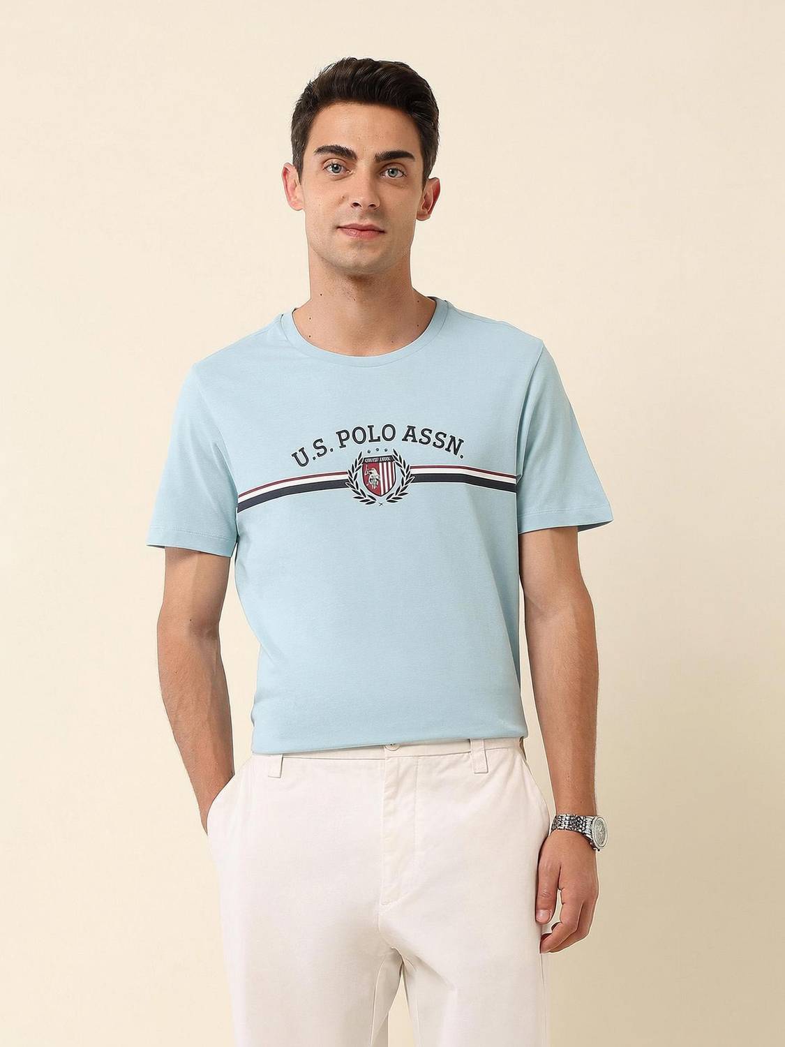 U.S. POLO ASSN. Men Light Blue T-Shirt - Image 1