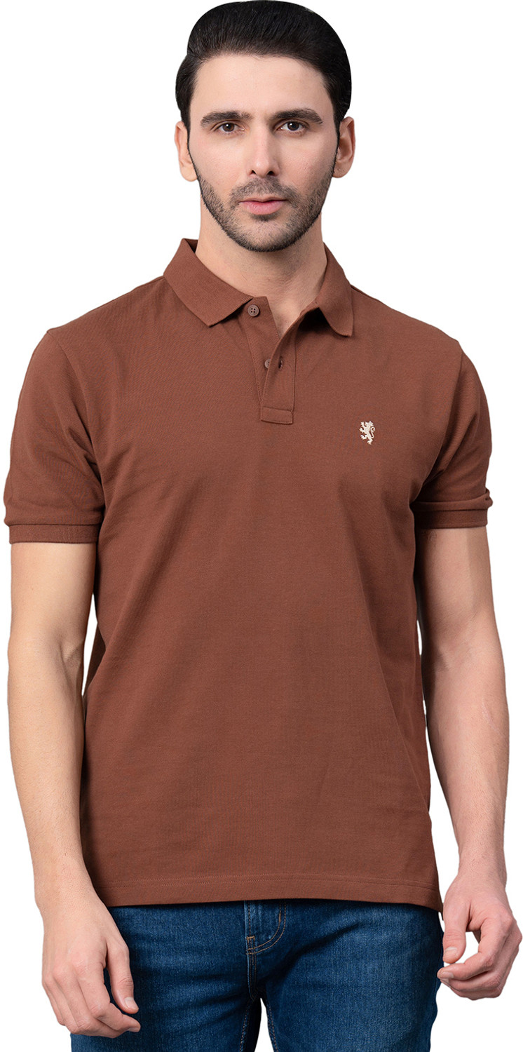 Image of RED TAPE Solid Men Polo Neck Brown T-Shirt