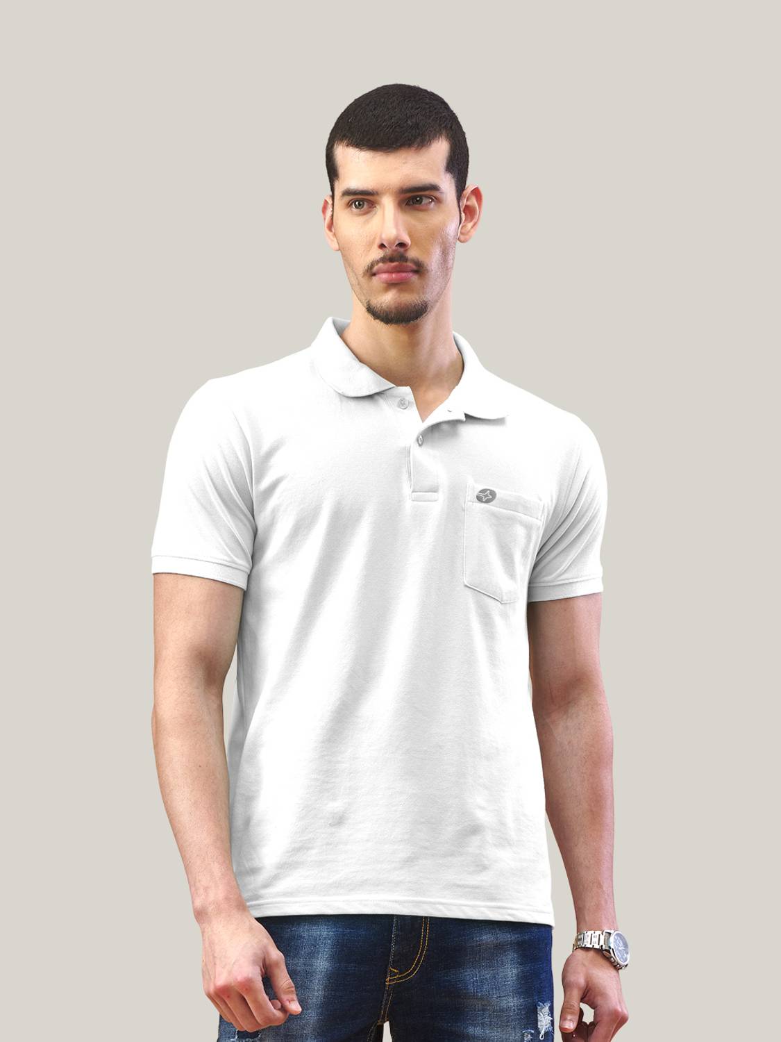 Lux Nitro Solid Men Polo Neck White T-Shirt - Buy Lux Nitro Solid