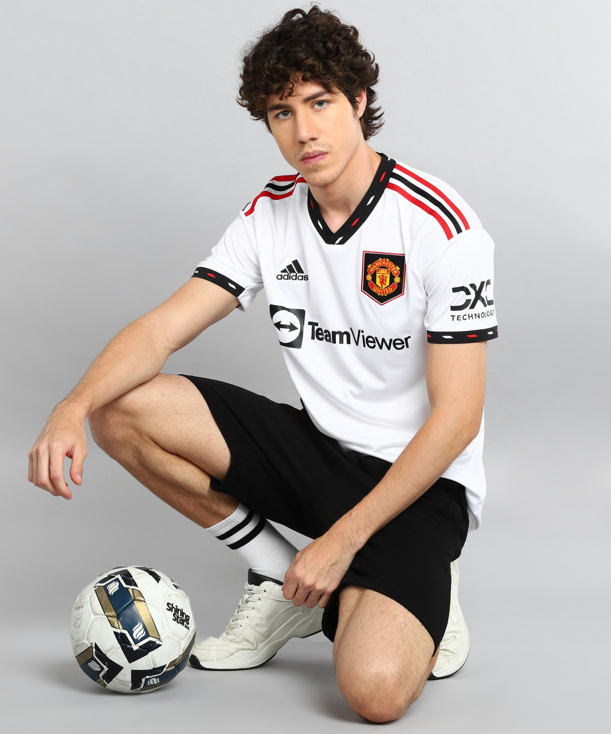 Image of ADIDAS Printed Men V Neck White T-Shirt