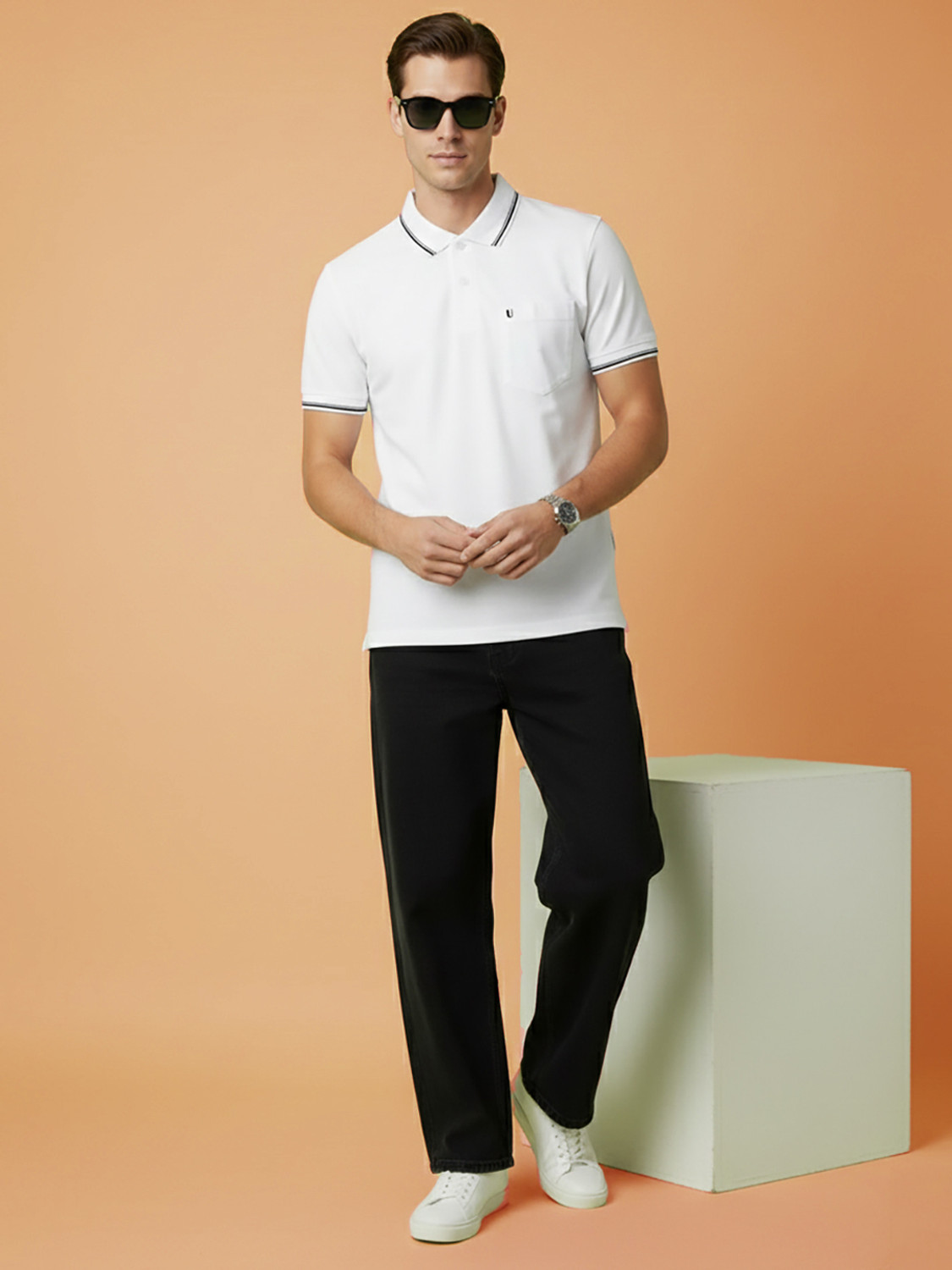 Image of UNIBERRY Solid Men Polo Neck White T-Shirt
