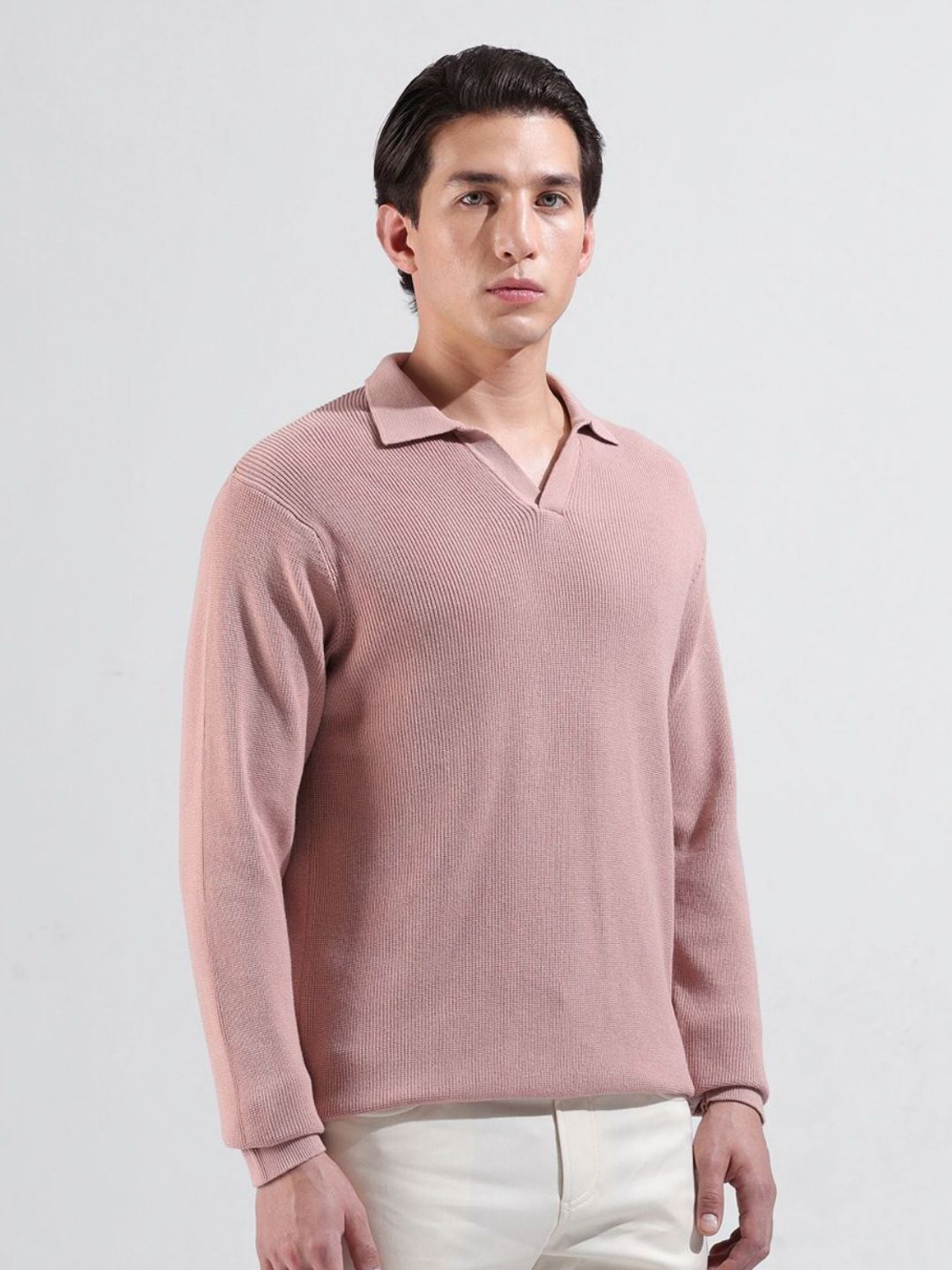 Image of The Indian Garage Co. Self Design Men Polo Neck Pink T-Shirt