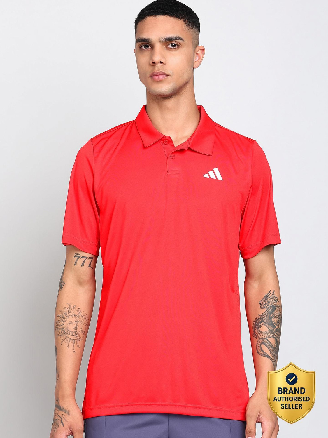 ADIDAS Solid Men Polo Neck Red T-Shirt