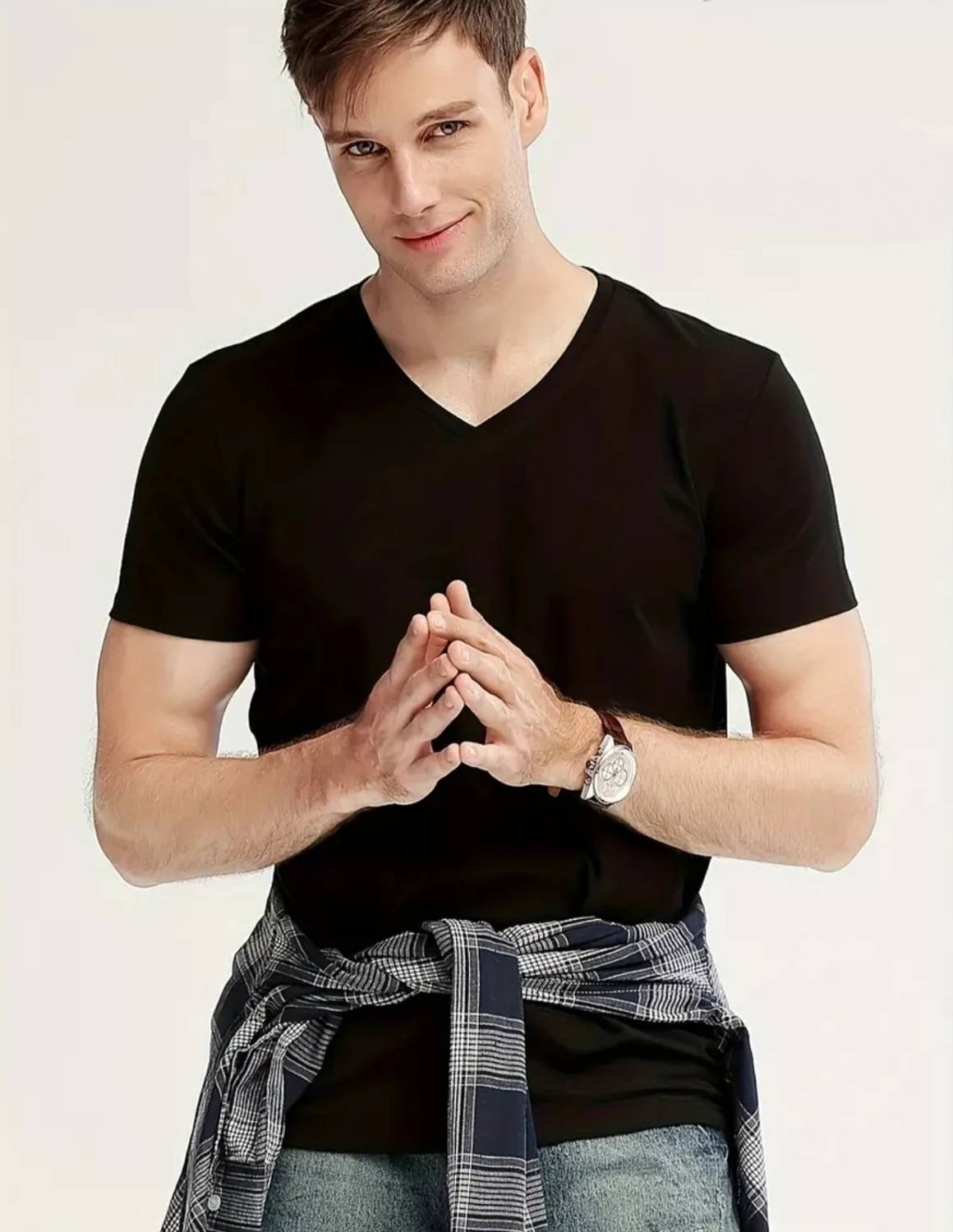 Nilan Solid Men V Neck Black T-Shirt - Image 3