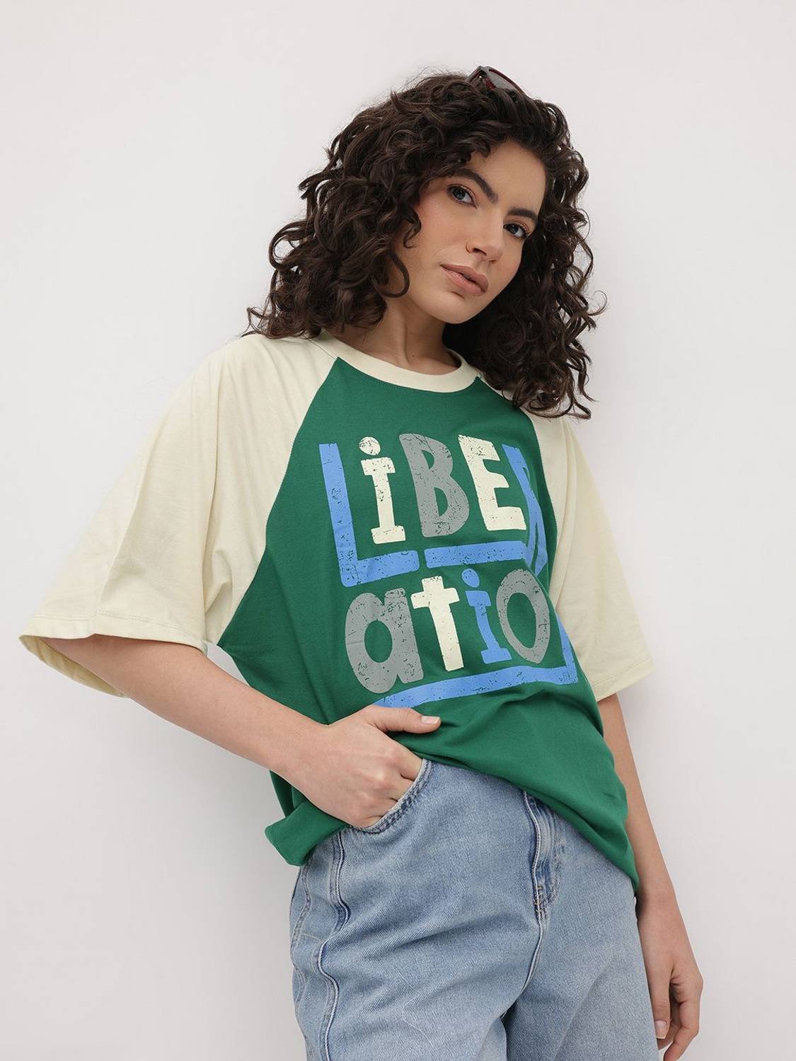 Roadster Women Green Printed Round Neck T-Shirt - Image 1