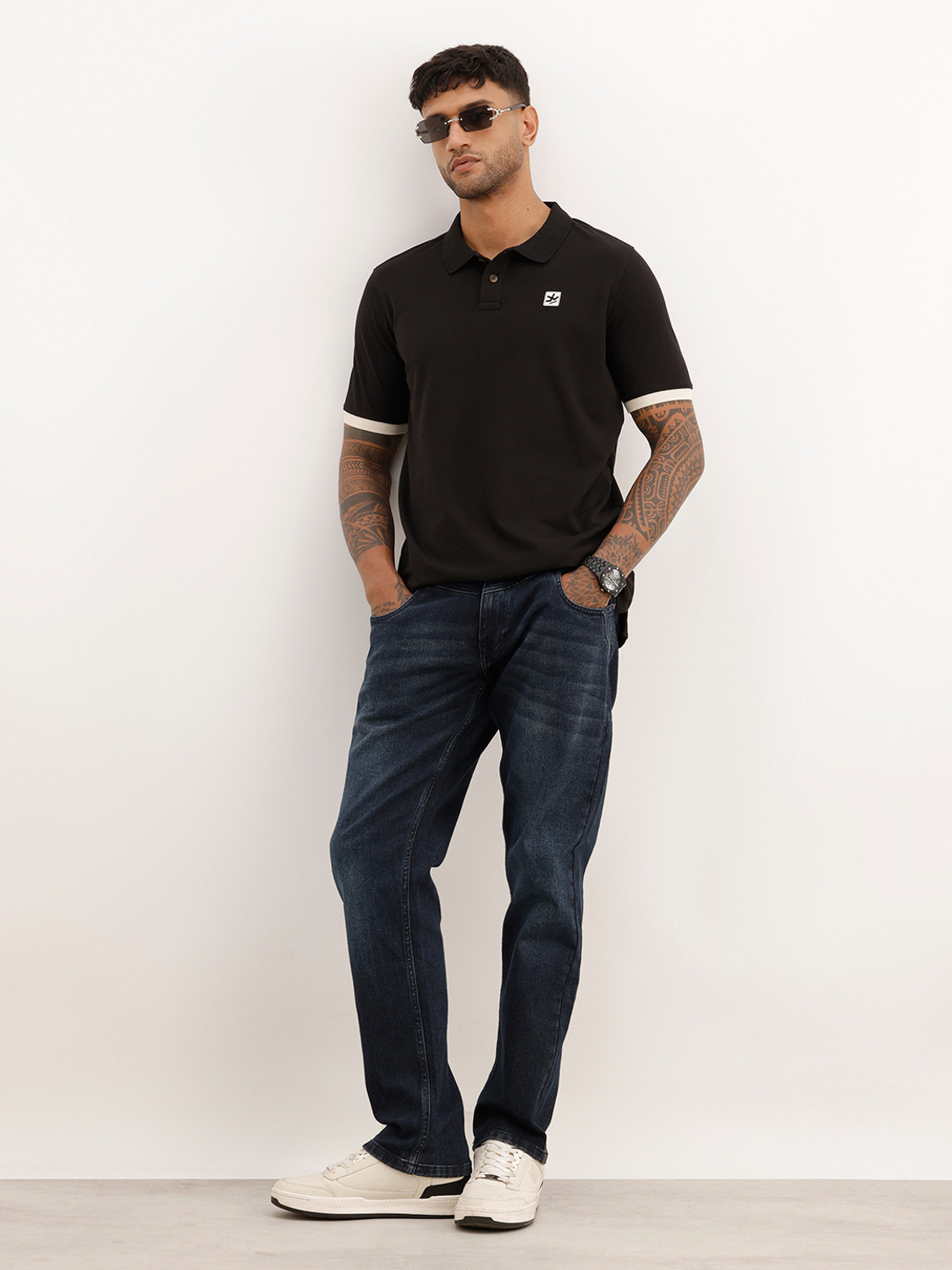 Image of WROGN Printed Men Polo Neck Black T-Shirt
