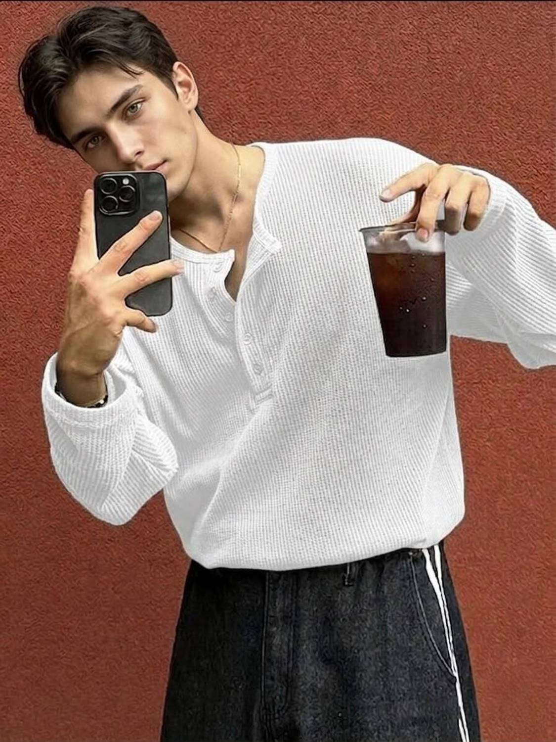 Stockton Men Henley Neck White T-Shirt - Image 2