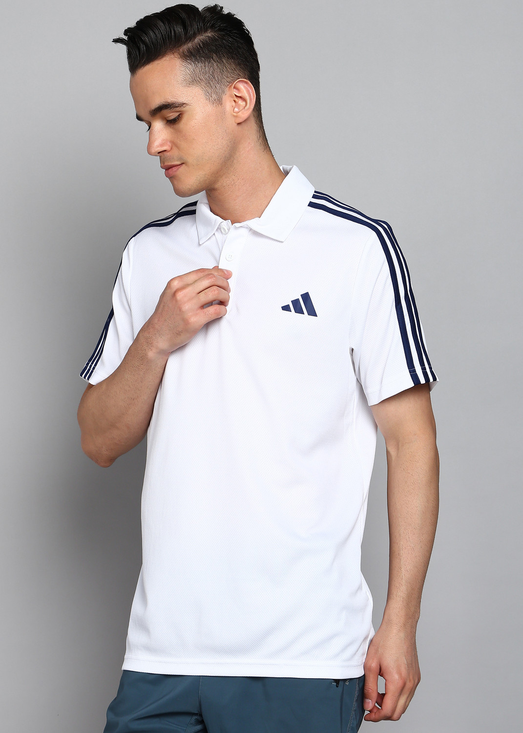 Image of ADIDAS Self Design Men Polo Neck White T-Shirt
