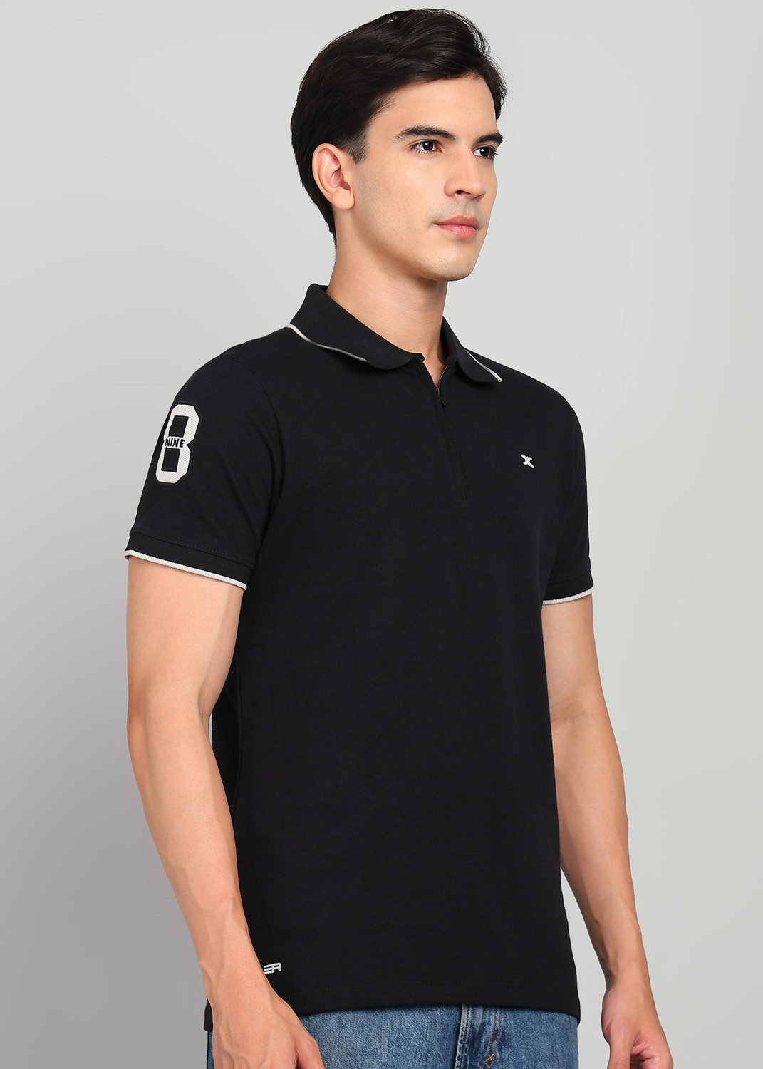 Image of KILLER Solid Men Polo Neck Black T-Shirt