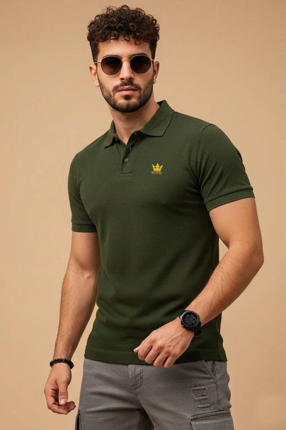 AACHIPAN Men Dark Green Polo Neck T-Shirt - Image 1