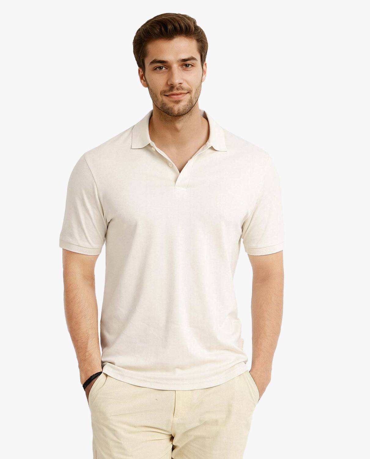 RARE RABBIT Men Solid Polo Neck Cotton Blend White T-Shirt