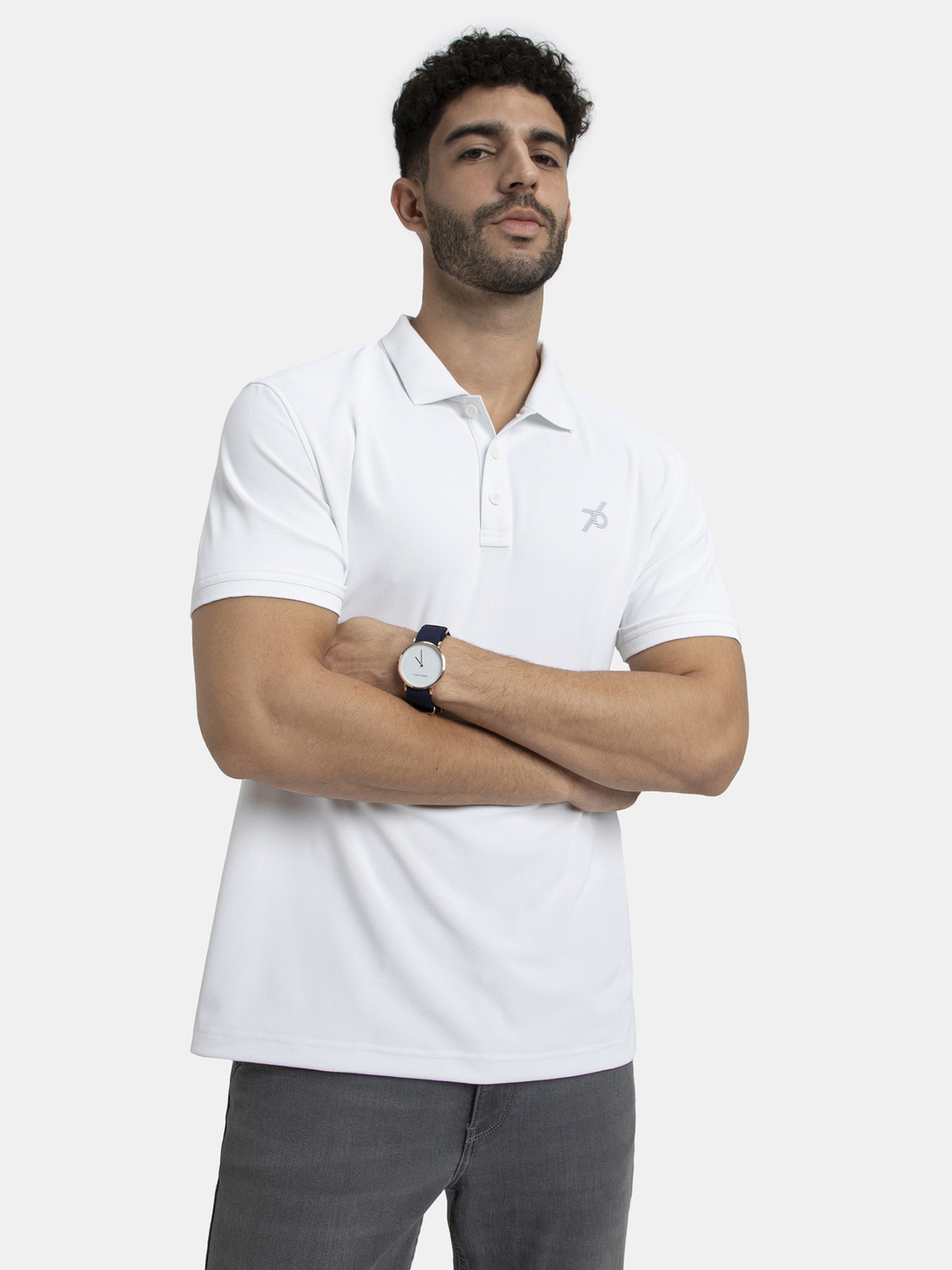 Image of JOCKEY Solid Men Polo Neck White T-Shirt