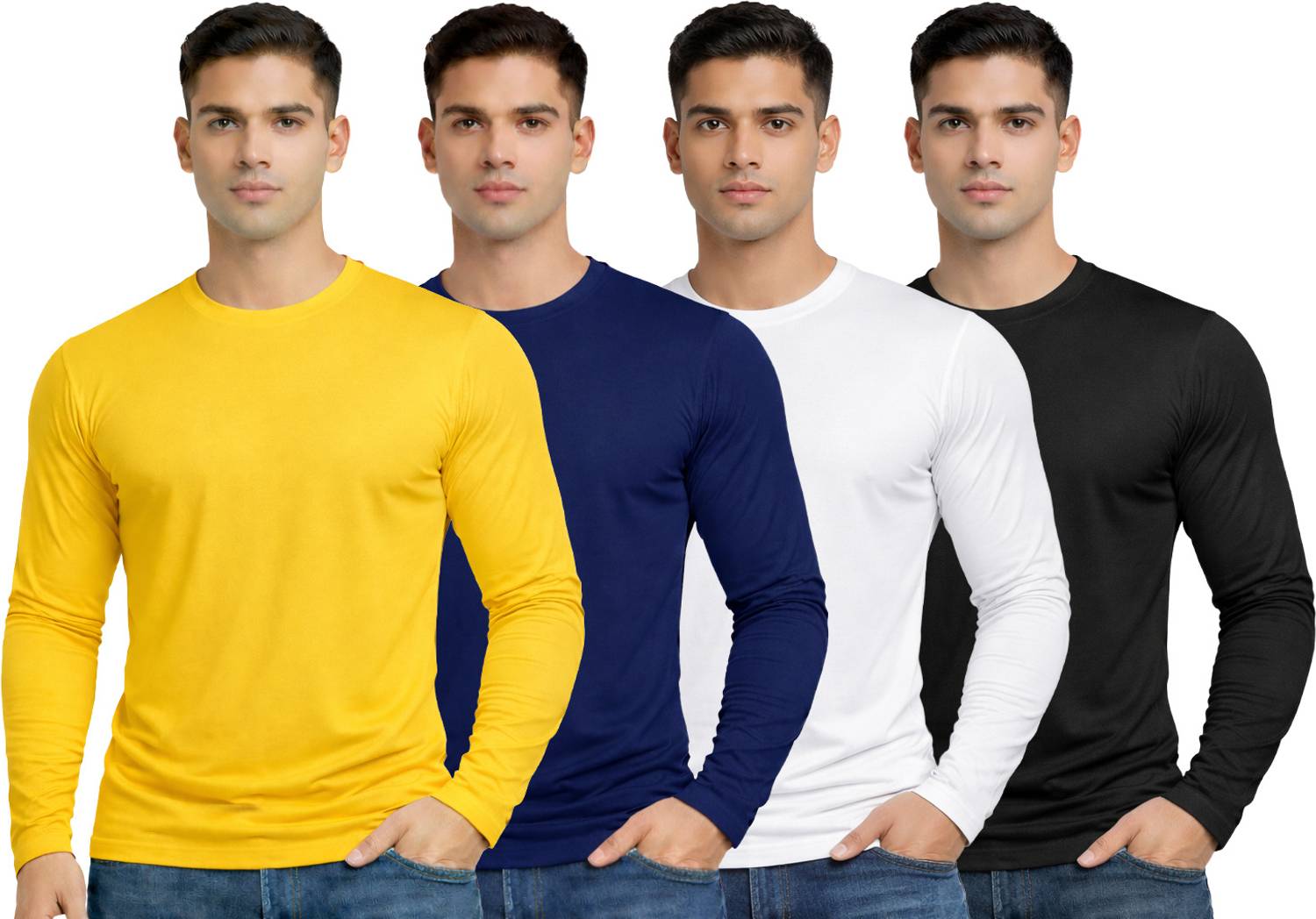 Expert Choice Pack of 4 Men Solid Round Neck Polyester Multicolor