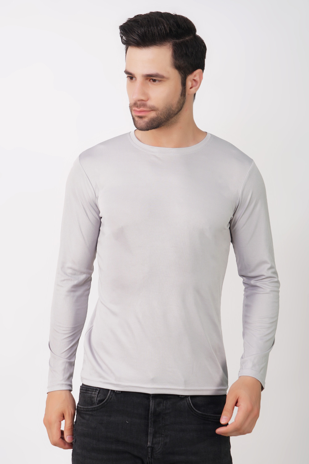 Image of KASPY Solid Men Round Neck Grey T-Shirt