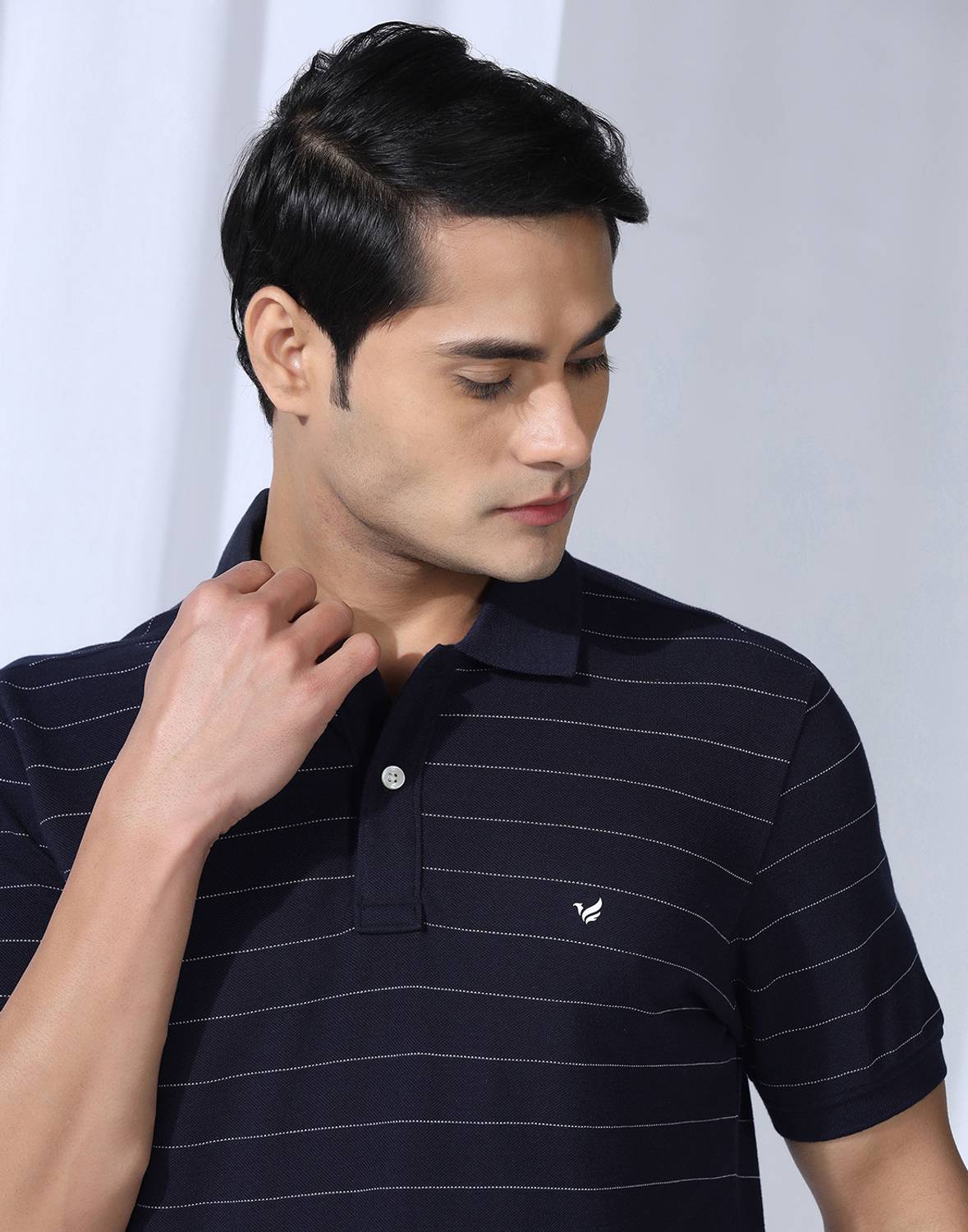 Blackberrys Striped Polo Neck Dark Blue T-Shirt - Image 4