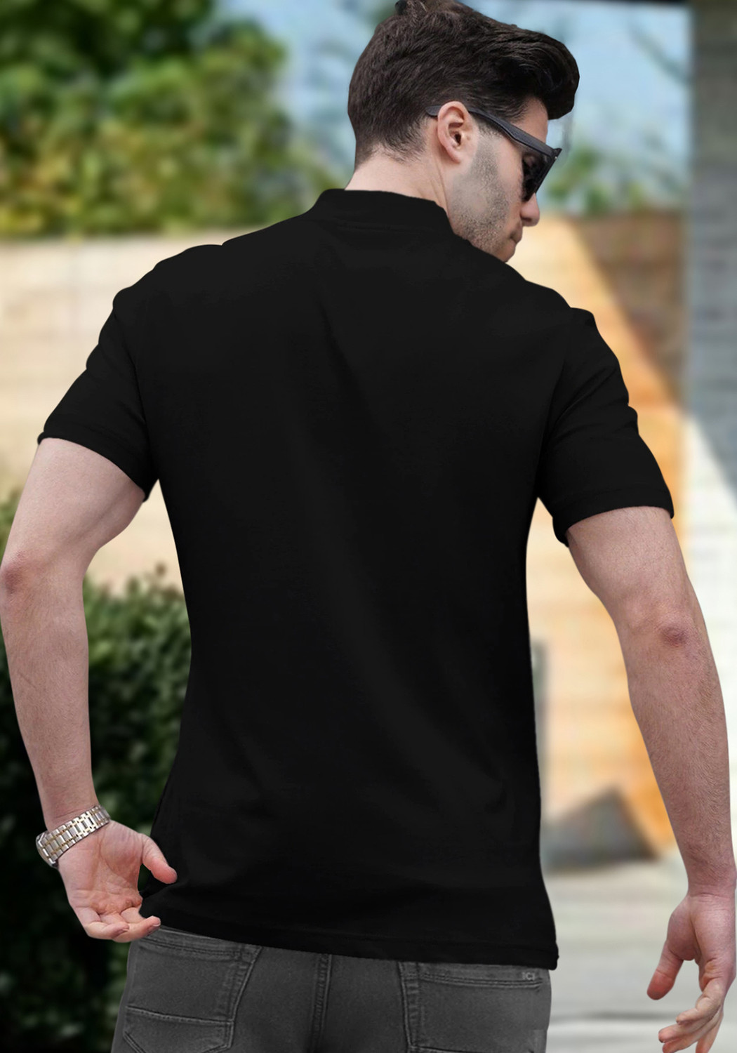 Image of TRIPR Solid Men Henley Neck Black T-Shirt
