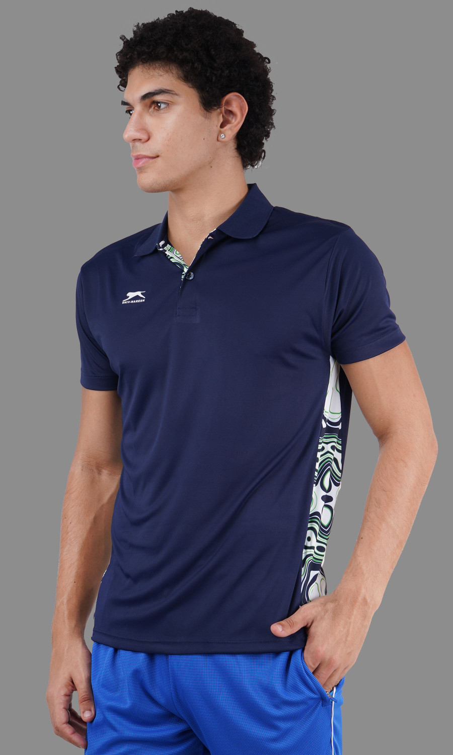 Image of Shiv Naresh Colorblock Men Polo Neck Dark Blue T-Shirt