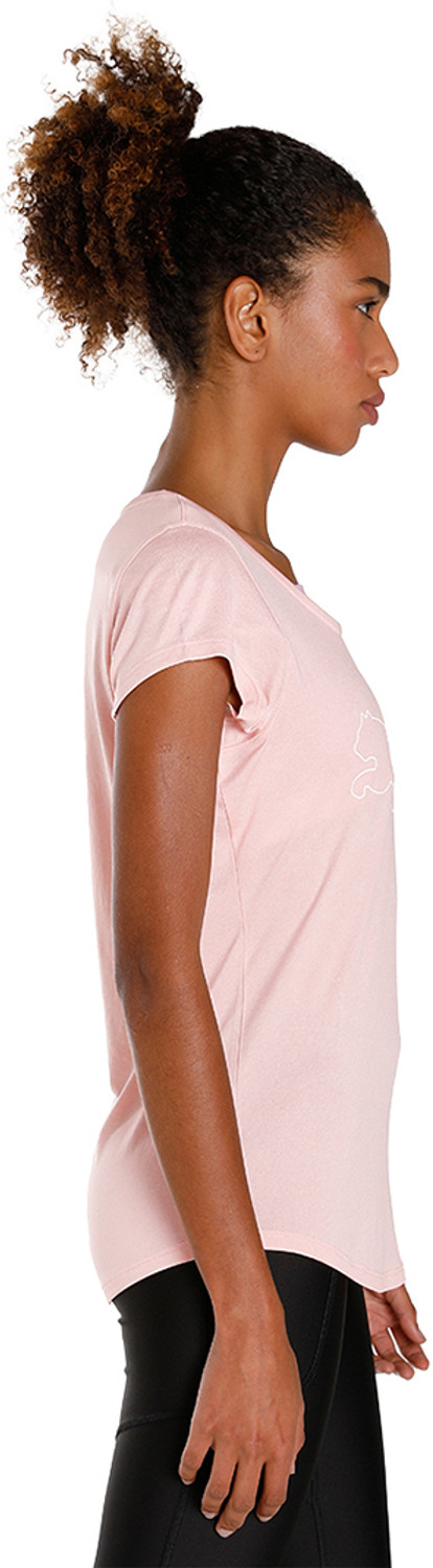 Image of PUMA Solid Women Round Neck Pink T-Shirt