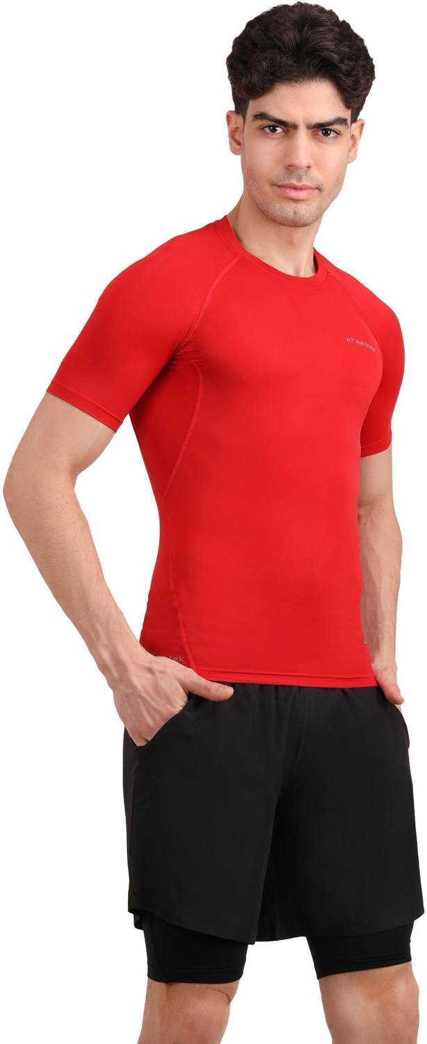 Athmonk Solid Men Round Neck Red T-Shirt