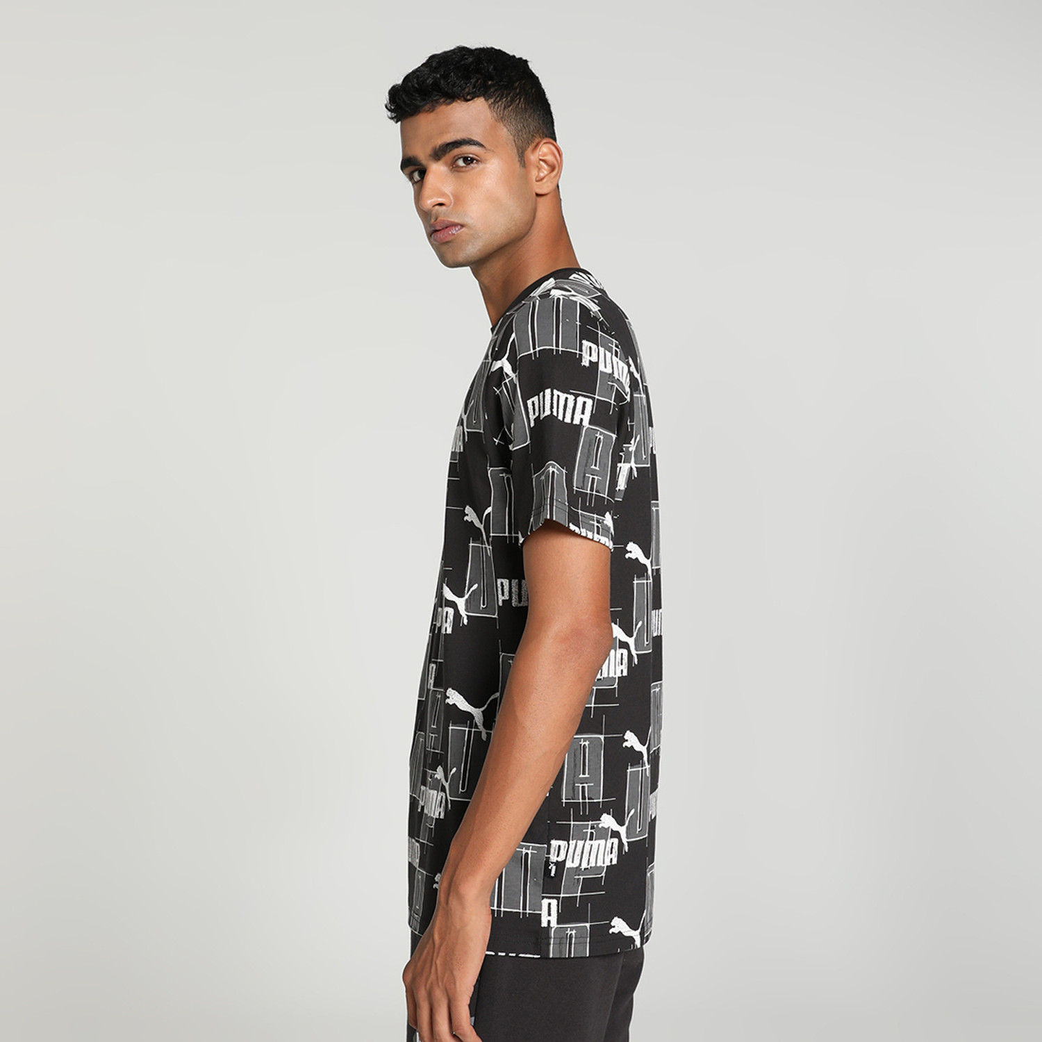 Image of PUMA Printed Men Crew Neck Black T-Shirt