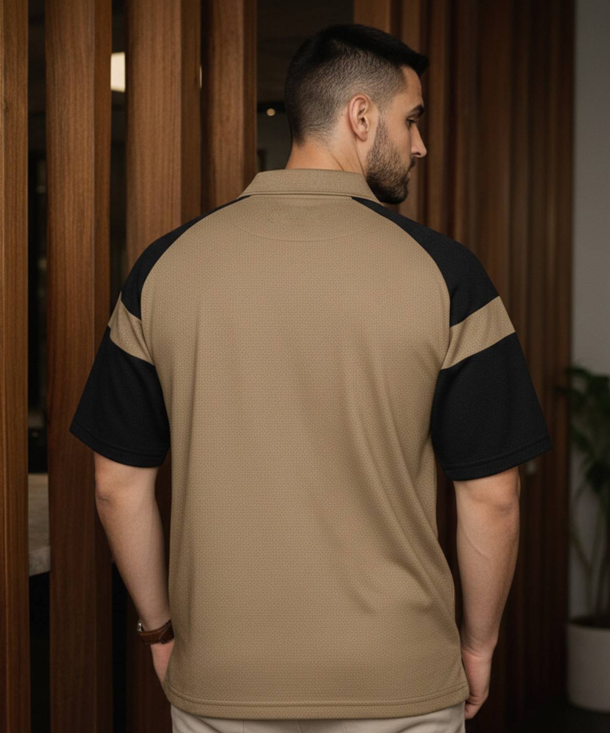 Try Colorblock Men Zip Neck Brown T-Shirt - Image 2