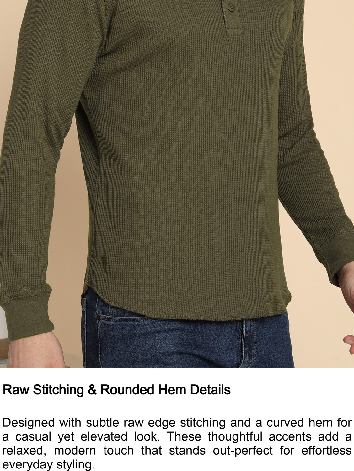 Image of Alan Jones Solid Men Henley Neck Dark Green T-Shirt