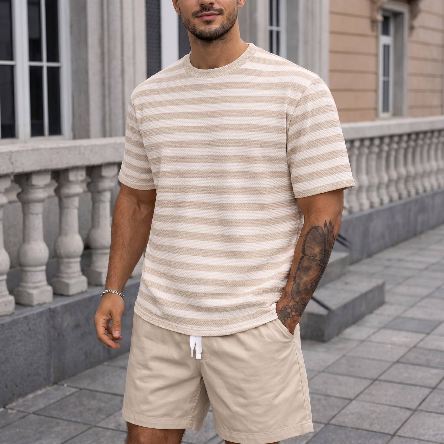 HEA7ENS Striped Brown T-Shirt - Image 1