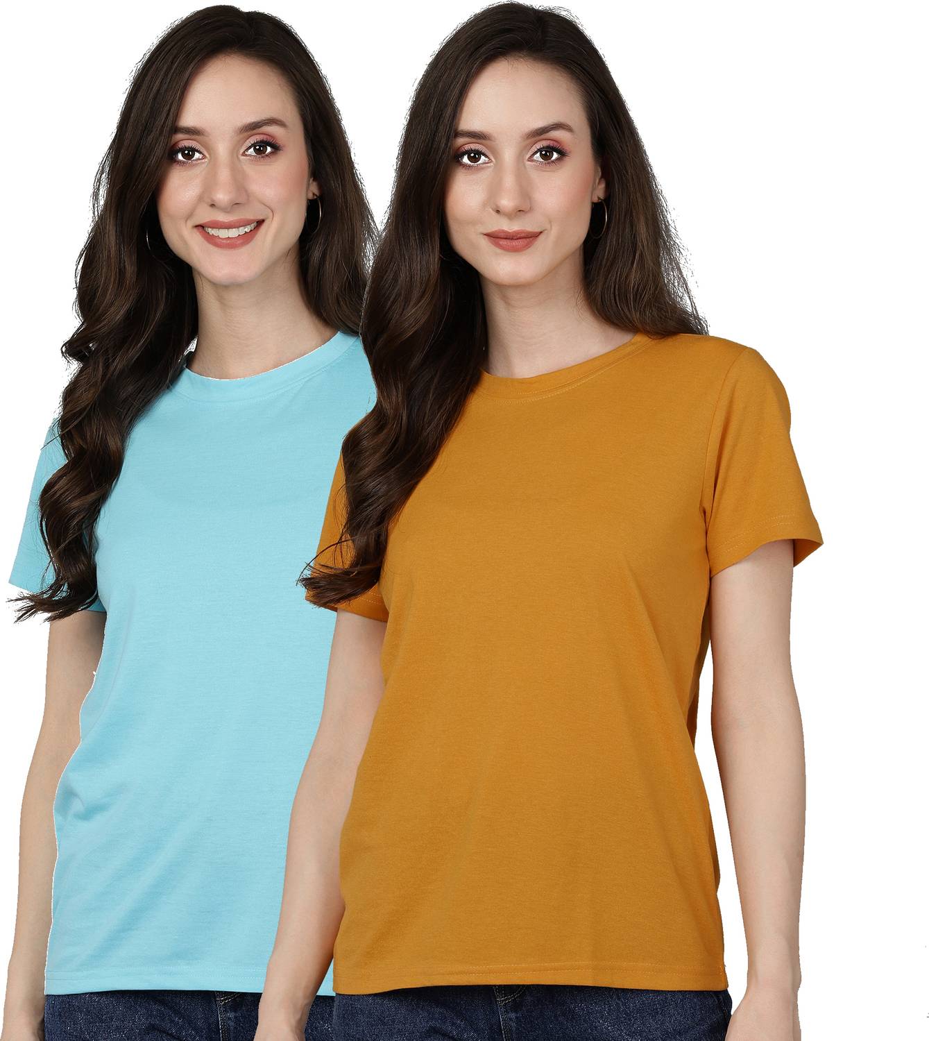 Adyavastram Solid Women Round Neck Yellow T-Shirt