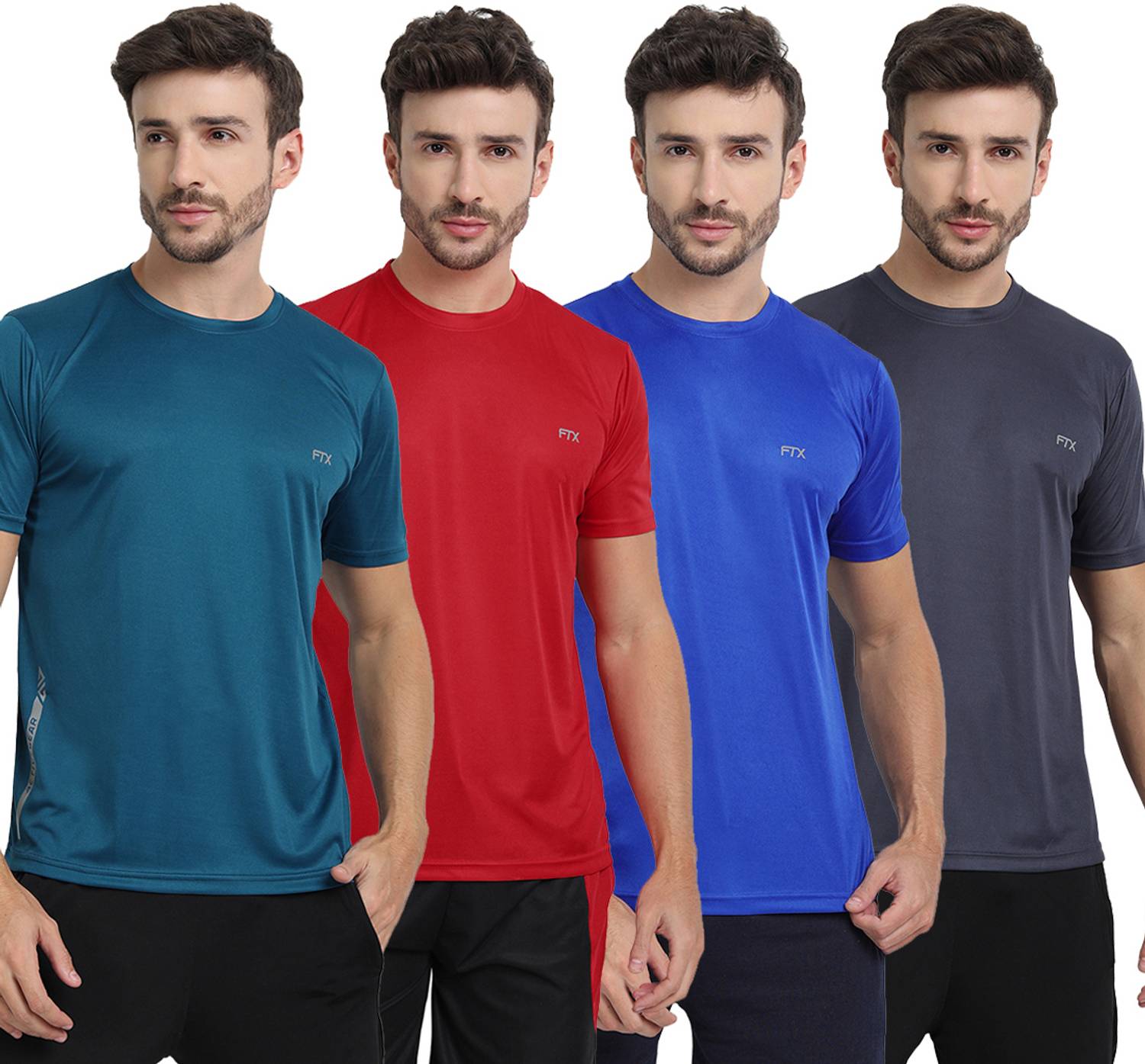 FTX Pack of 4 Men Solid Round Neck Polyester Multicolor T-Shirt