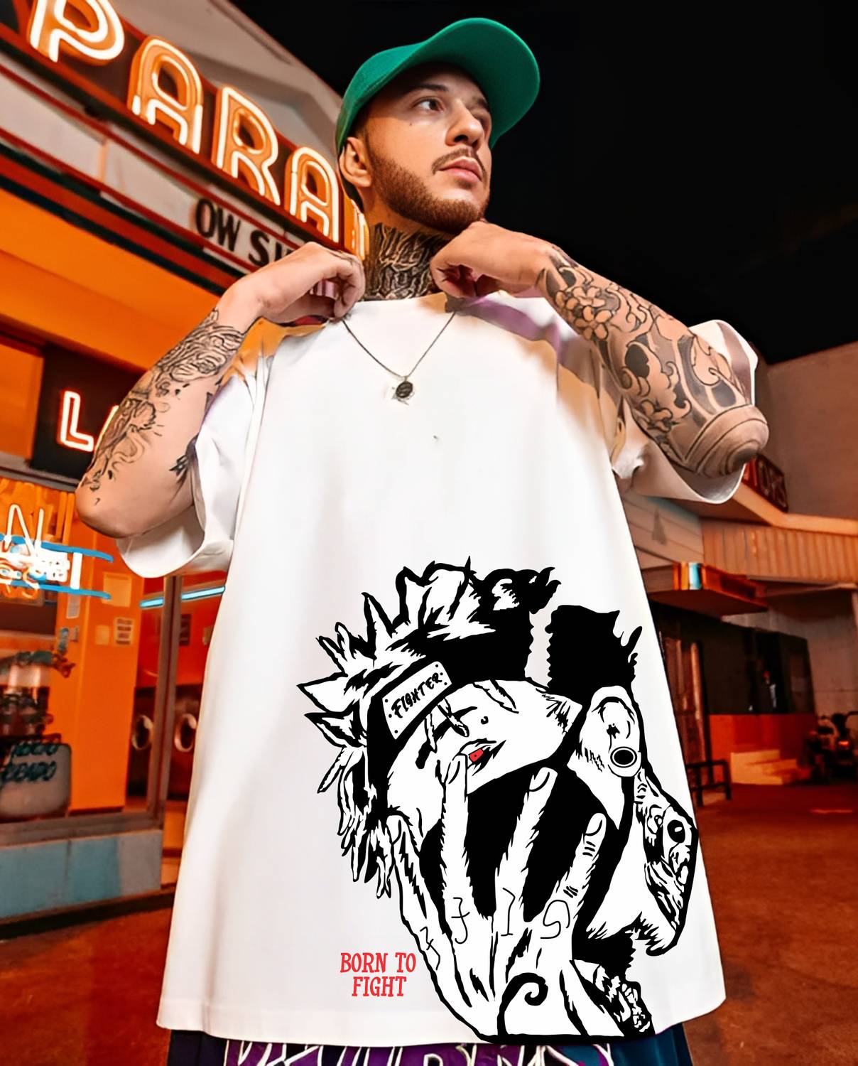BUKKL Men Printed Round Neck Pure Cotton White T-Shirt