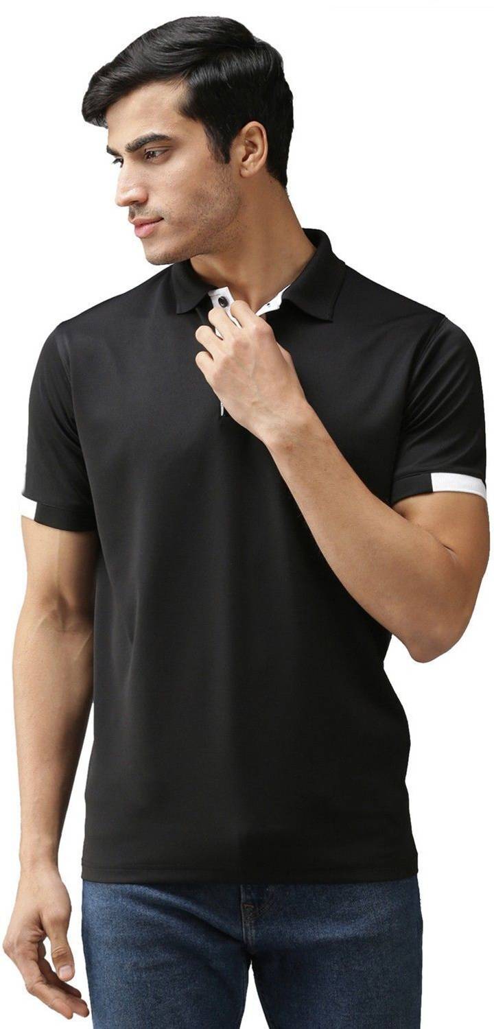 EPPE Black-White Polo Neck Half Sleeve Polyester Dry Fit T-shirt