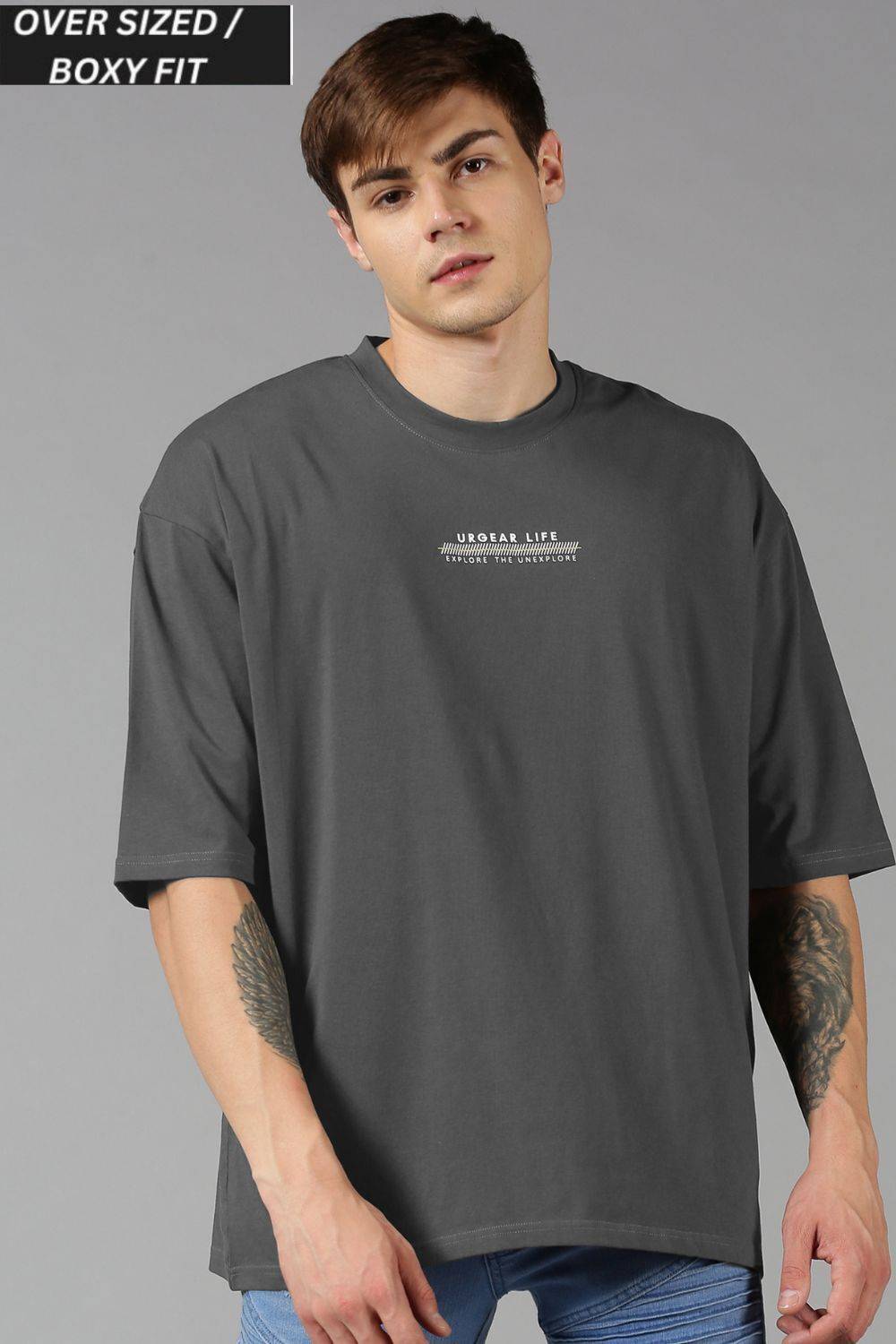 UrGear Men Solid Round Neck Pure Cotton Grey T-Shirt