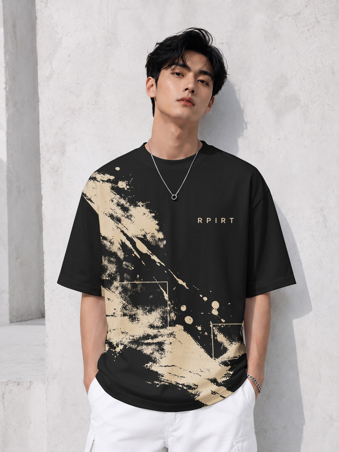 Image of RPIRT Men Printed Round Neck Cotton Blend Black T-Shirt