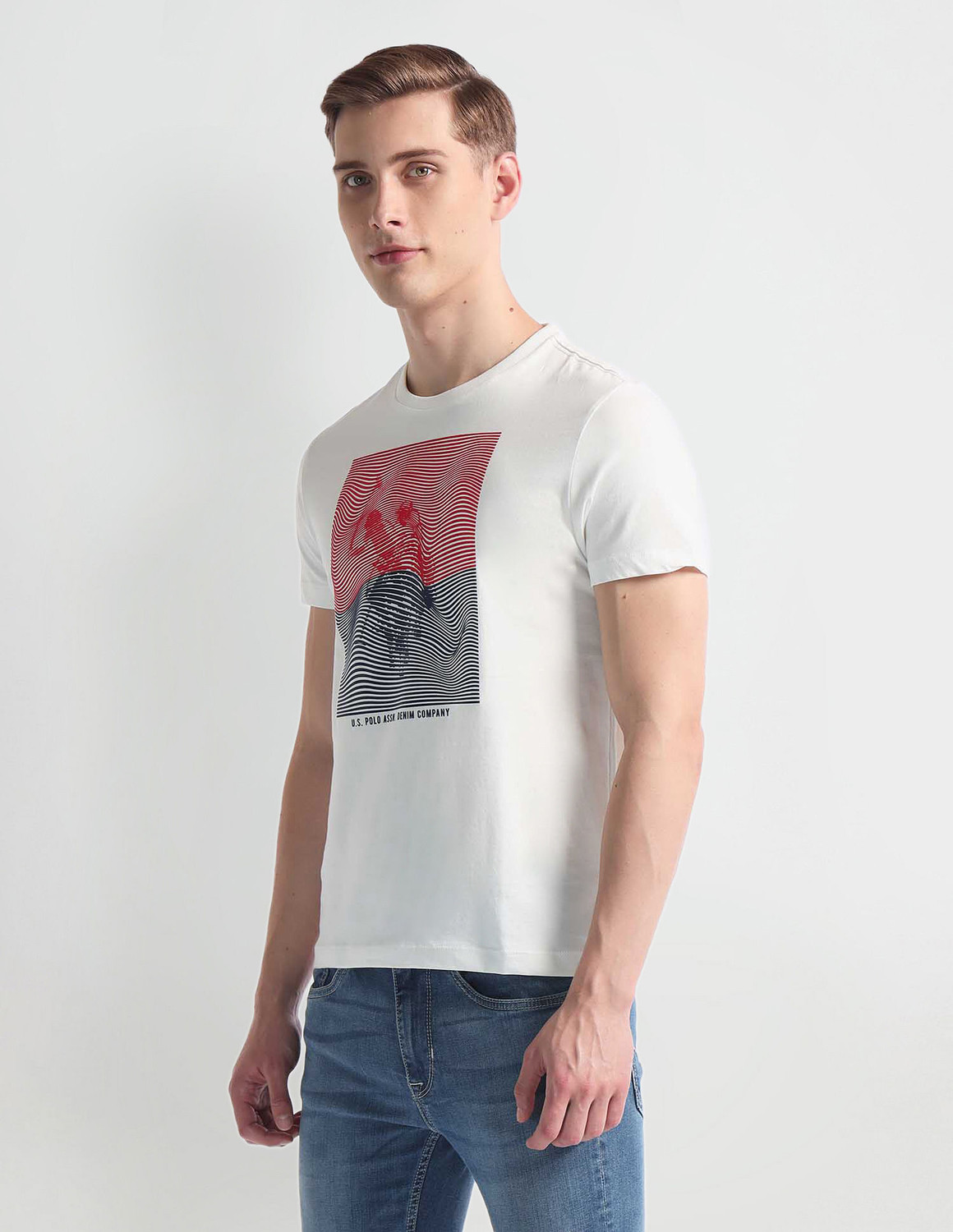 Image of U.S. POLO ASSN. Printed, Typography Men Round Neck White T-Shirt