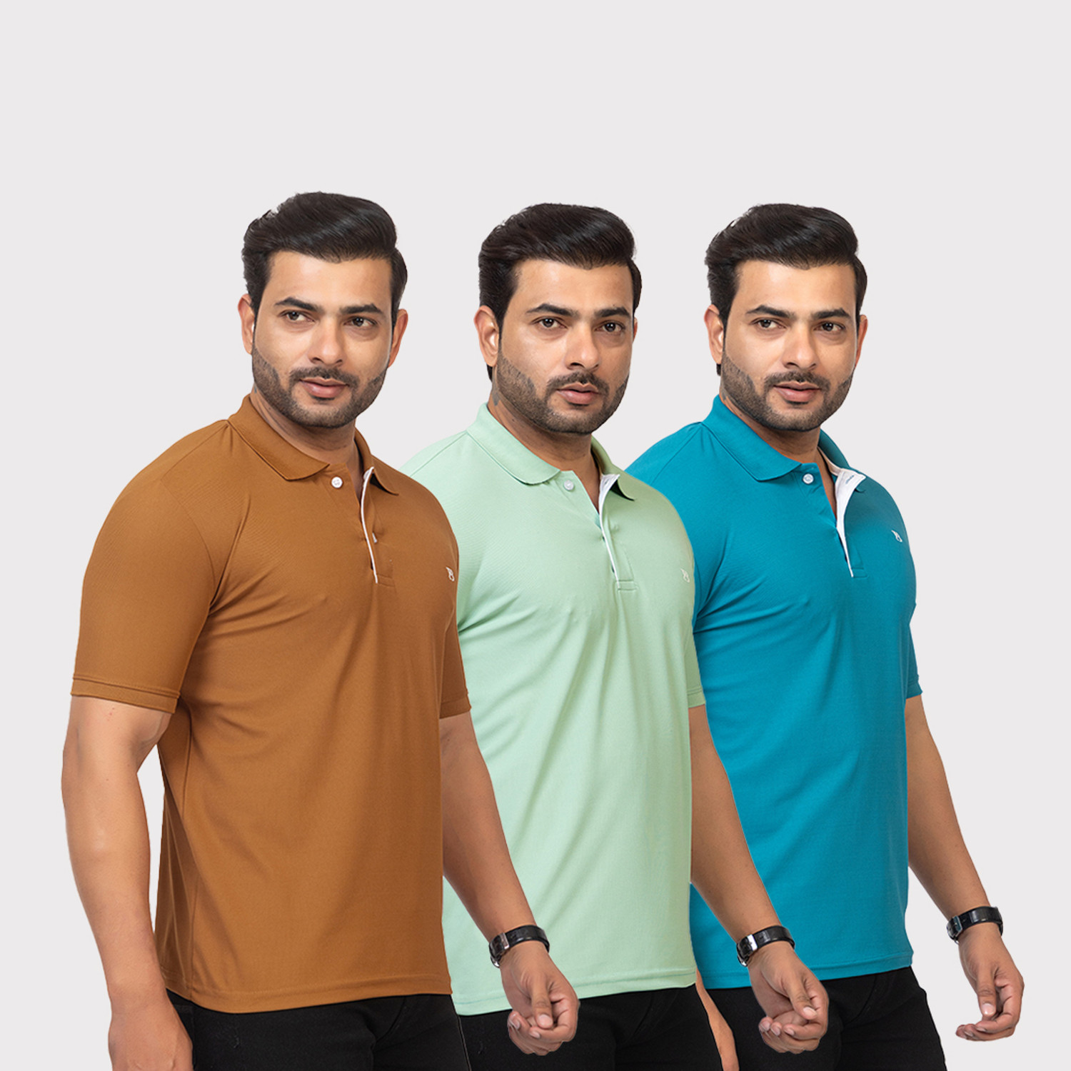 Image of TWEUNBOY Solid Men Polo Neck Multicolor T-Shirt