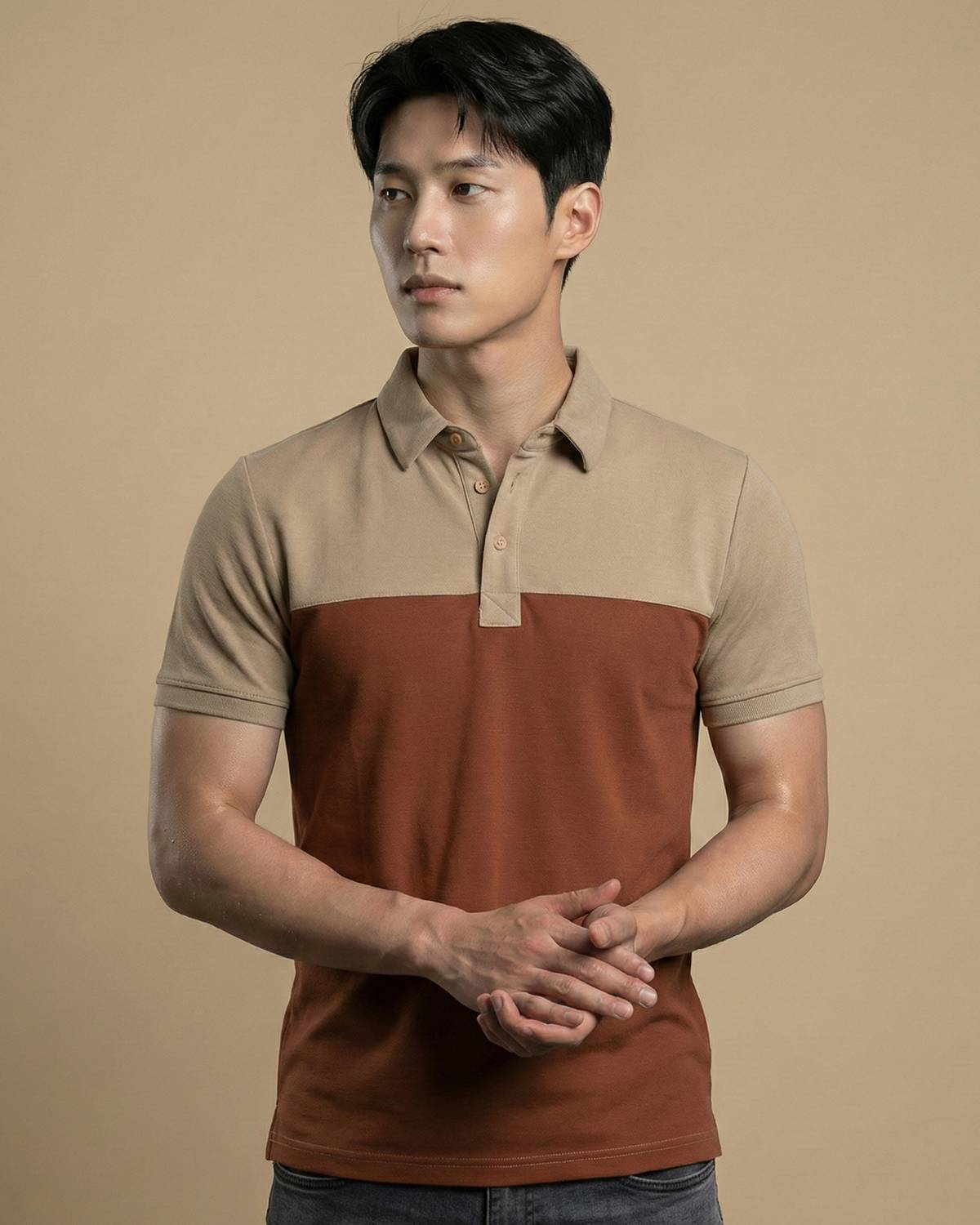 N AND J Men Colorblock Polo Neck Cotton Blend Black, White T-Shir