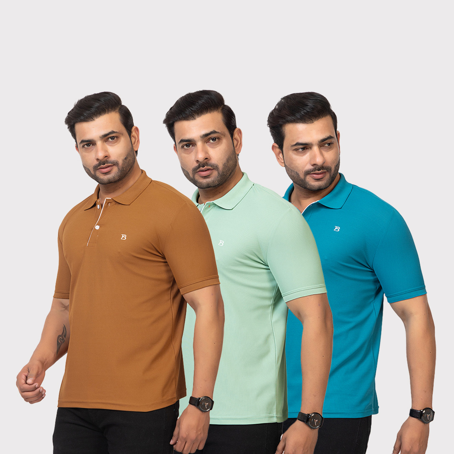 Image of TWEUNBOY Solid Men Polo Neck Multicolor T-Shirt