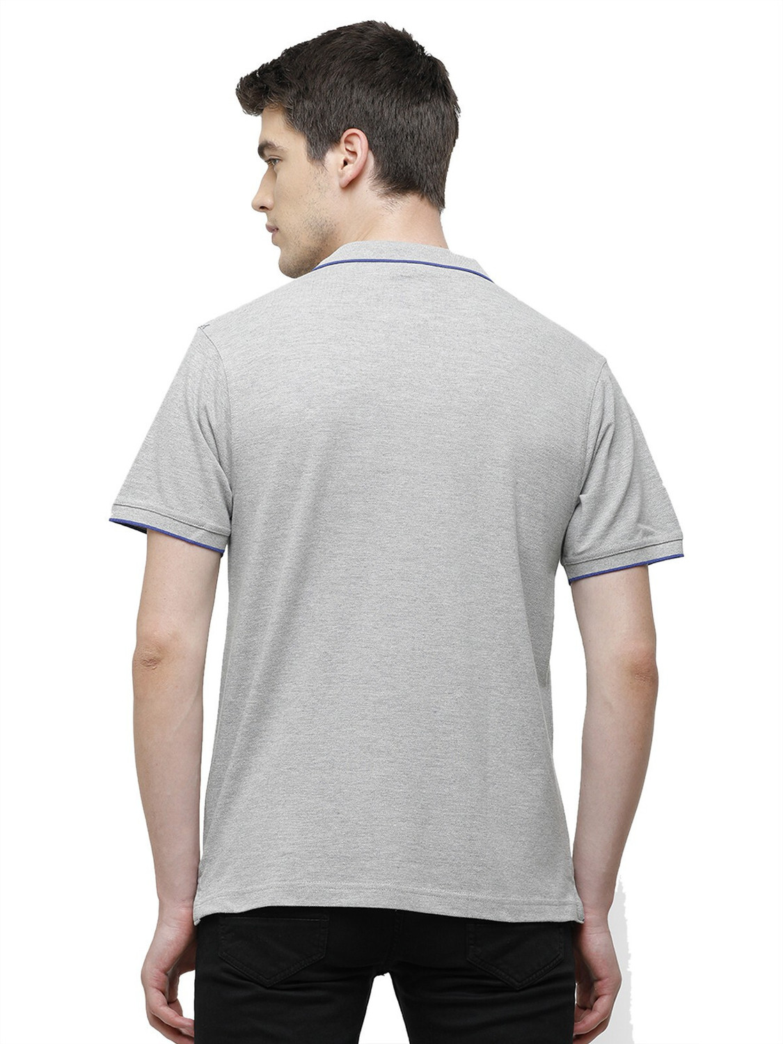 Image of Classic Polo Solid Men Polo Neck Grey T-Shirt