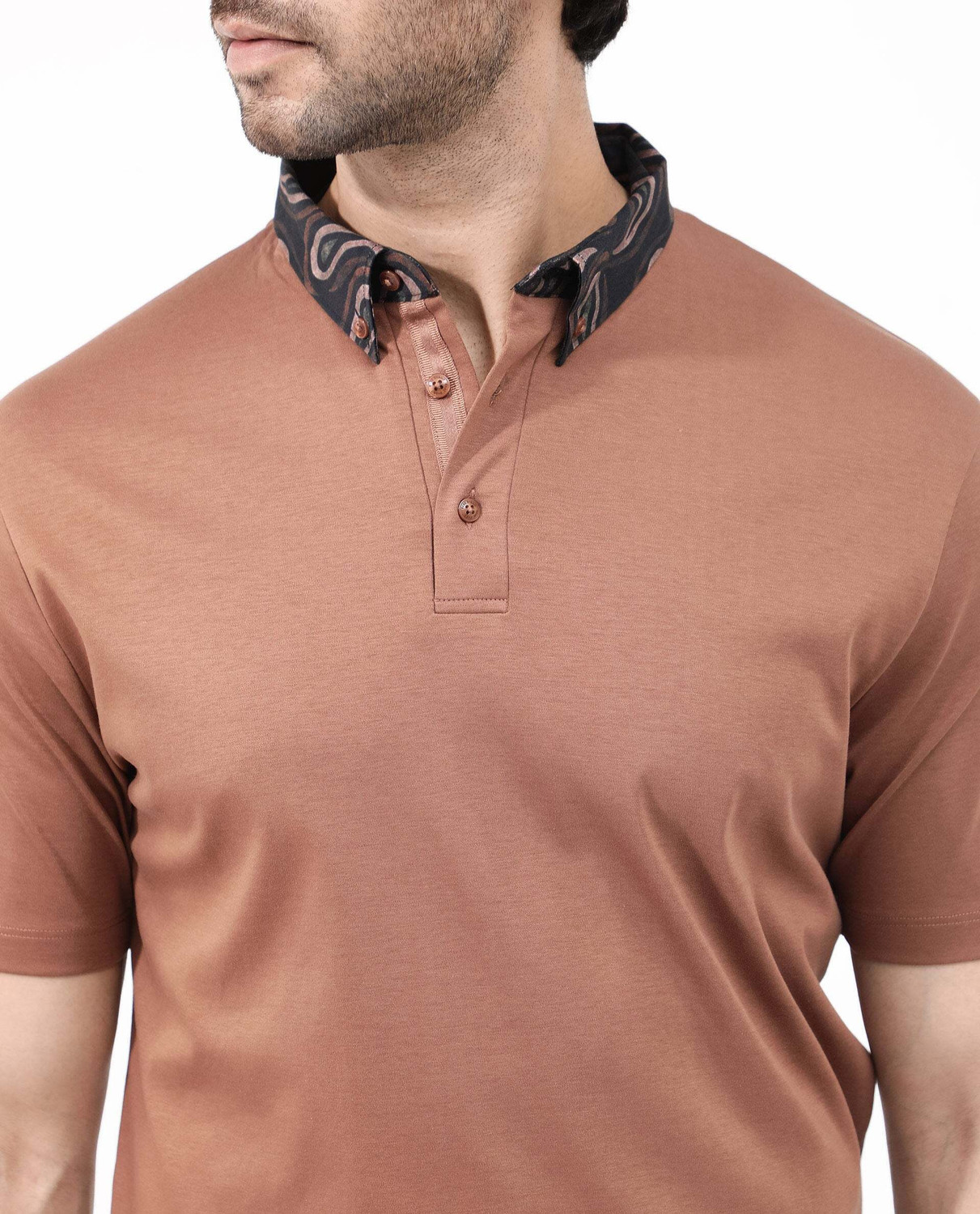 Image of RARE RABBIT Solid Men Polo Neck Brown T-Shirt