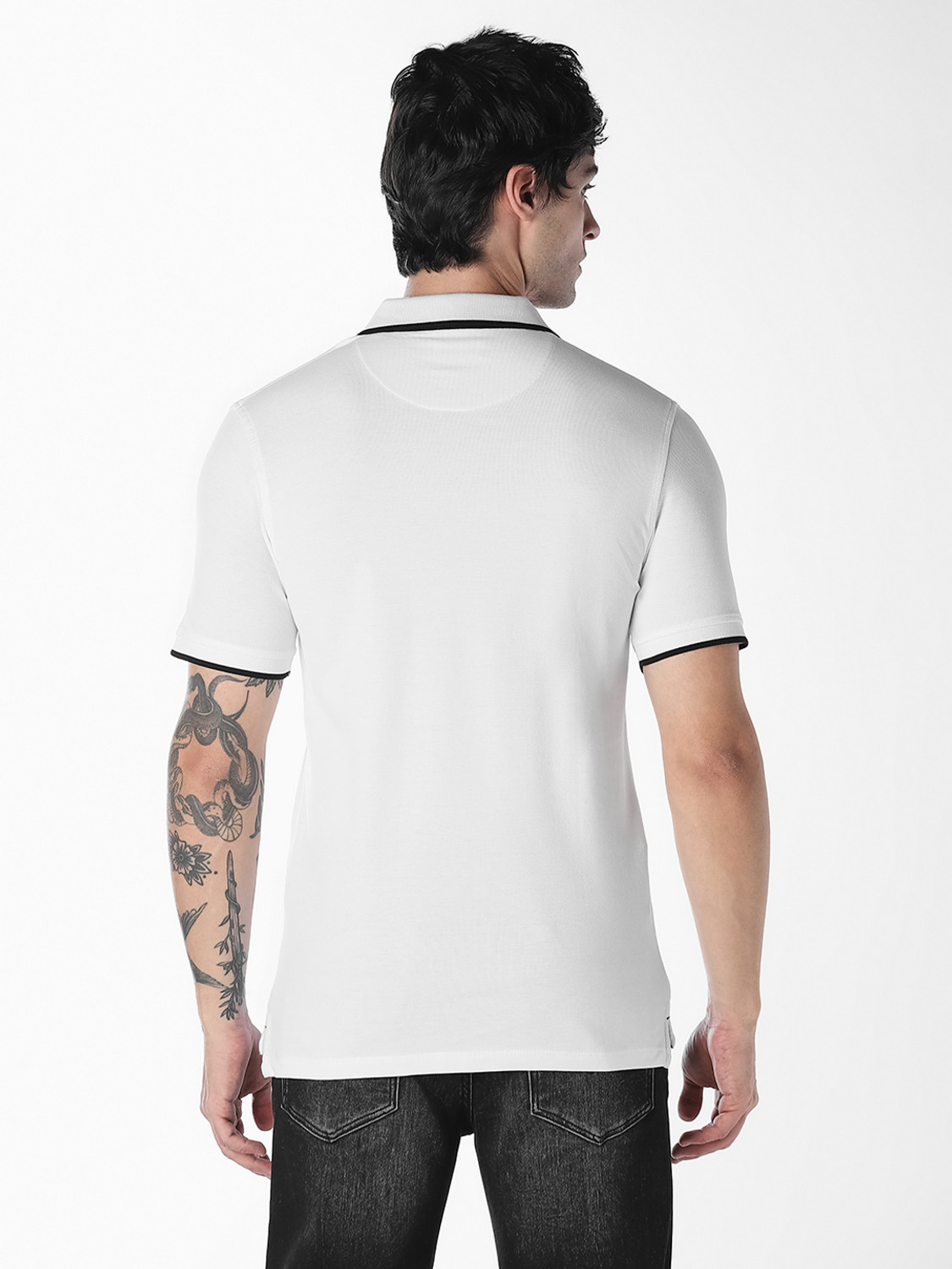 Image of JACK & JONES Colorblock Men Polo Neck White T-Shirt