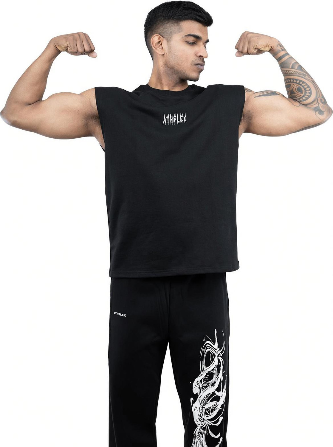 Image of Athflex Graphic Print Men Round Neck Black T-Shirt