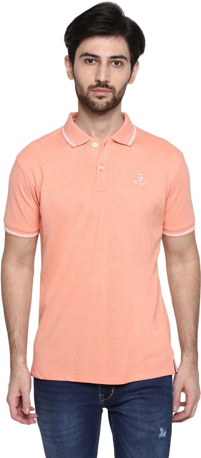 CANTABIL Solid Men Polo Neck Orange T-Shirt