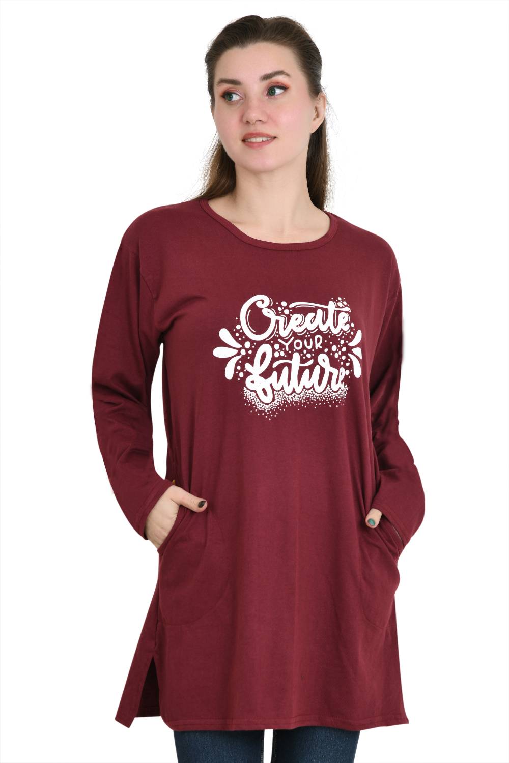 AJ FASHION Printed, Typography Women Round Neck Maroon T-Shirt